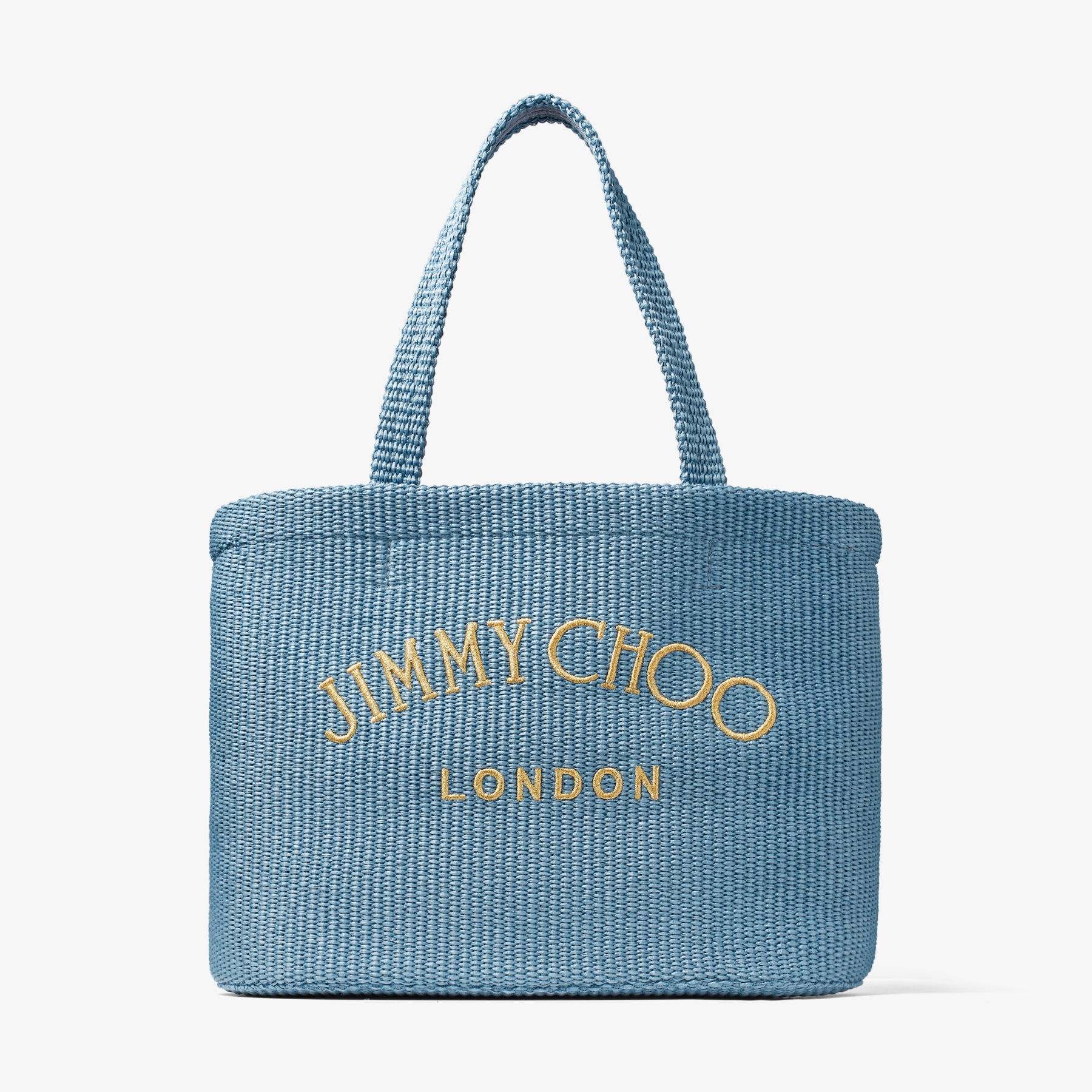 Beach Tote 
Smoky Blue Raffia Tote Bag with Jimmy Choo Embroidery - 1