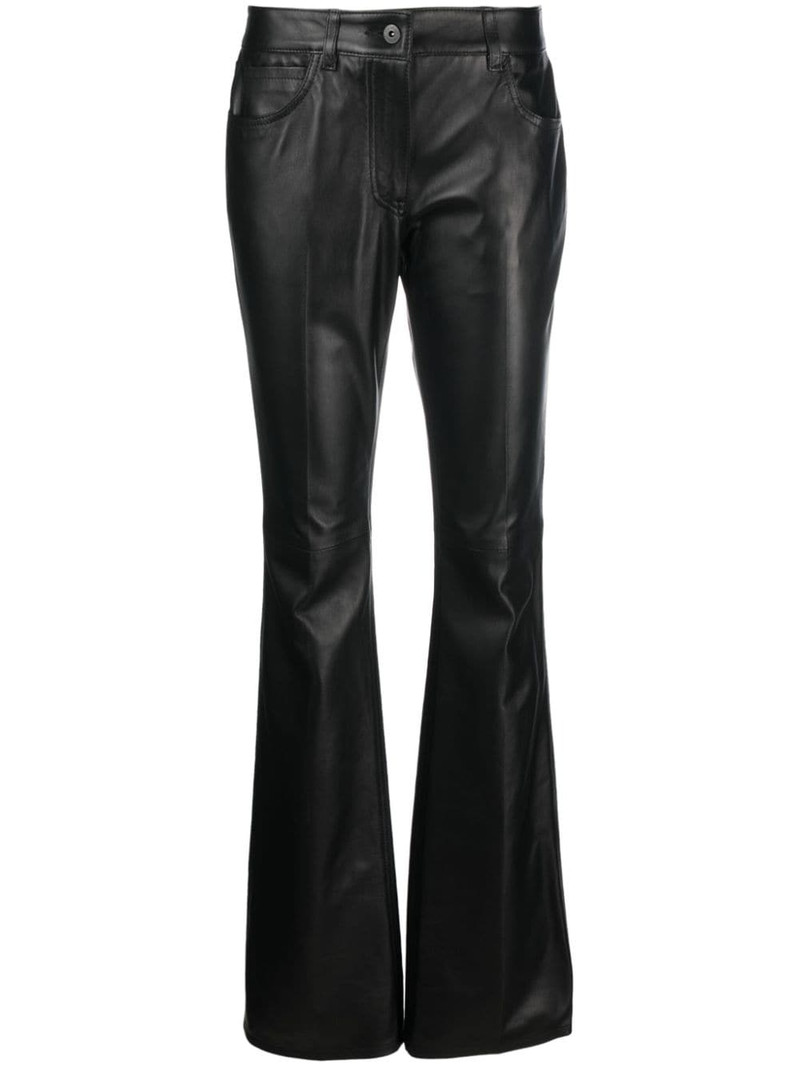 slim-fit leather flared trousers 1