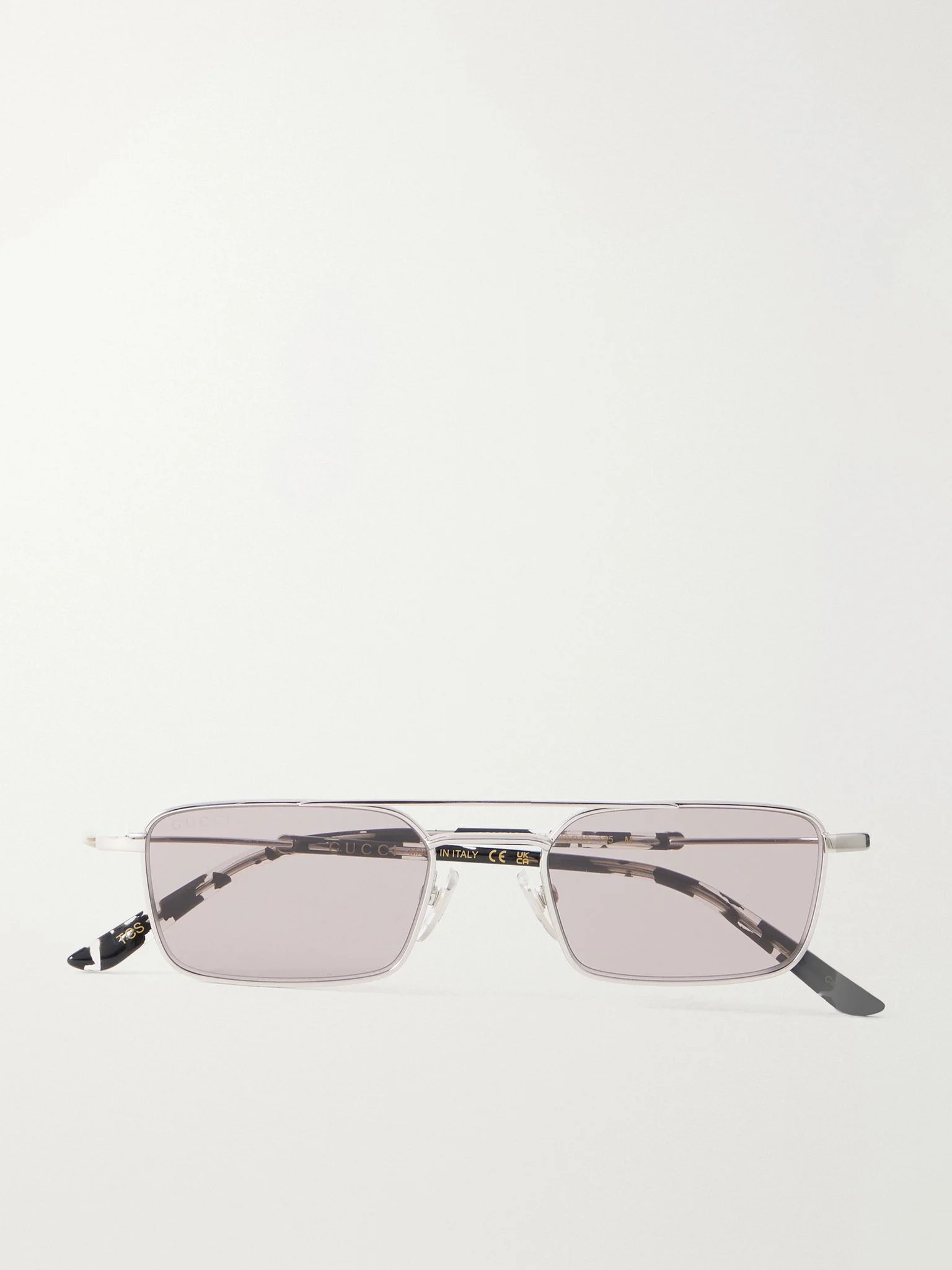 Interlocking G-Detailed Double-Bridge Square-Frame Silver-Tone Metal and Acetate Sunglasses Silver - 1