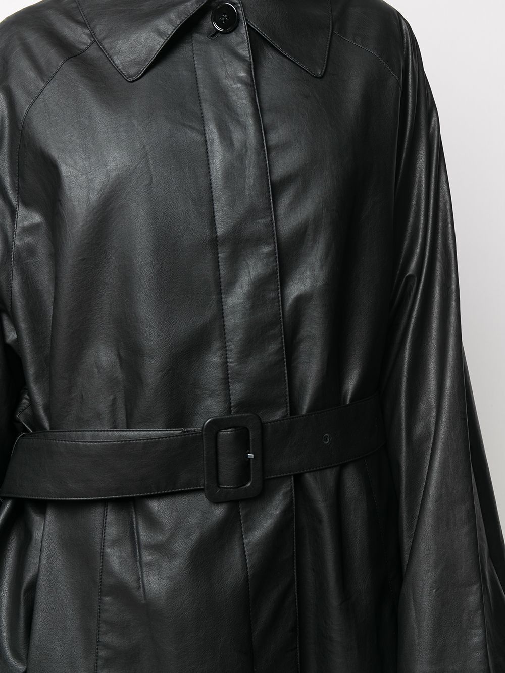 belted faux leather coat - 5