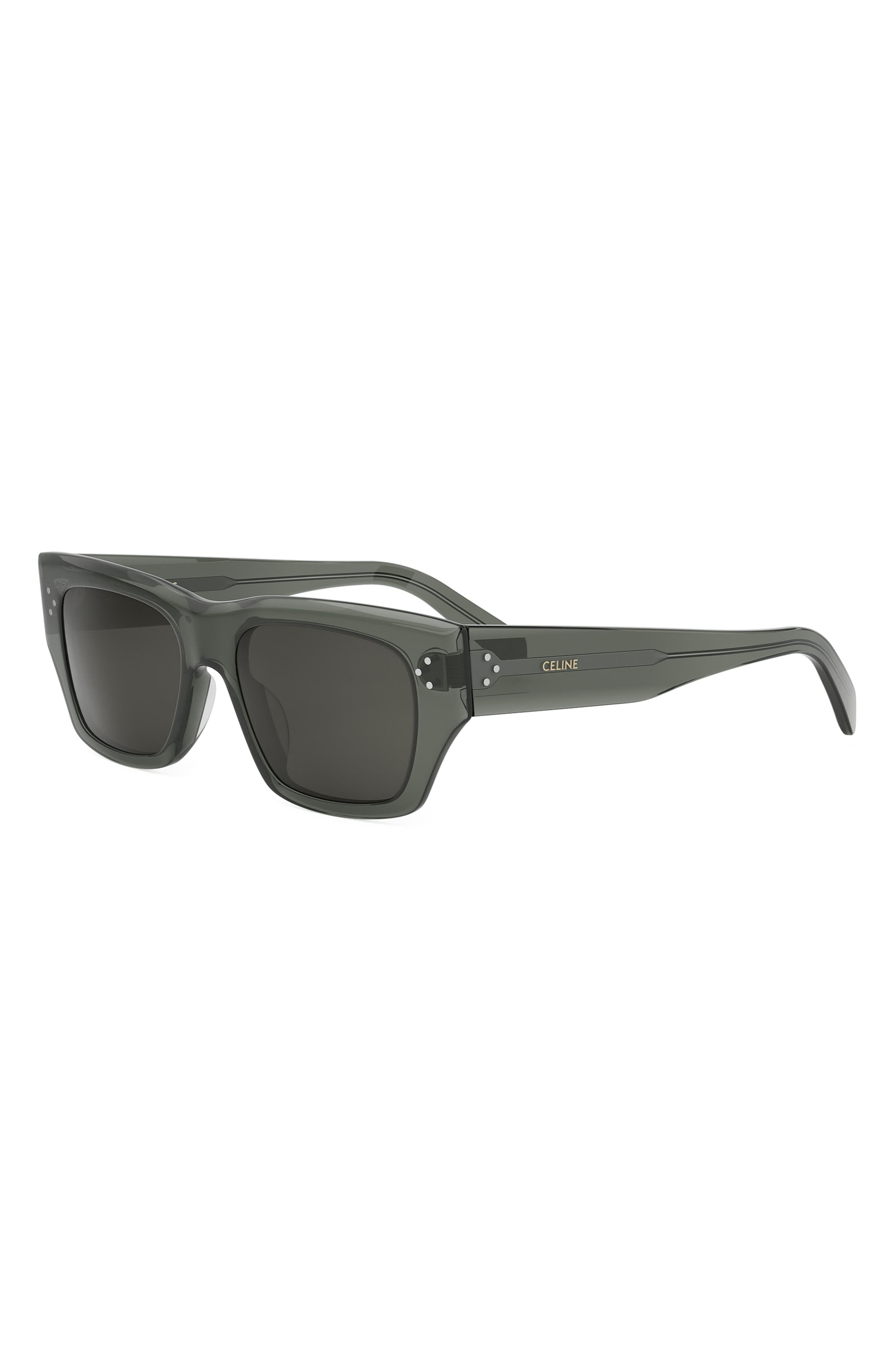CELINE Bold 3 Dots 53mm Geometric Sunglasses in Light Green /Smoke at Nordstrom - 2