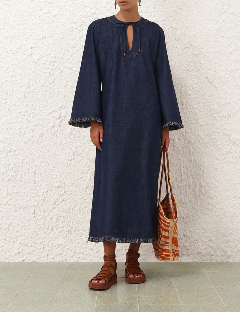 Zimmermann RHIANNON FRINGE DENIM MIDI - 2732DSS251ALN | REVERSIBLE