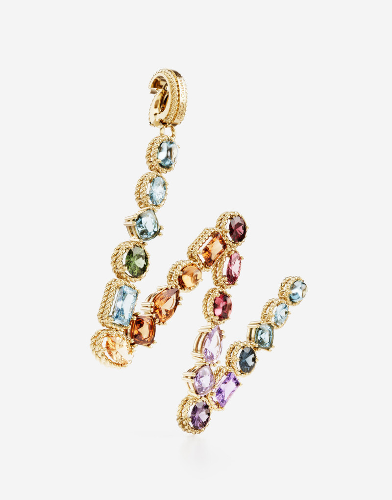 Dolce & Gabbana Rainbow alphabet W 18 kt yellow gold charm with multicolor fine gems outlook
