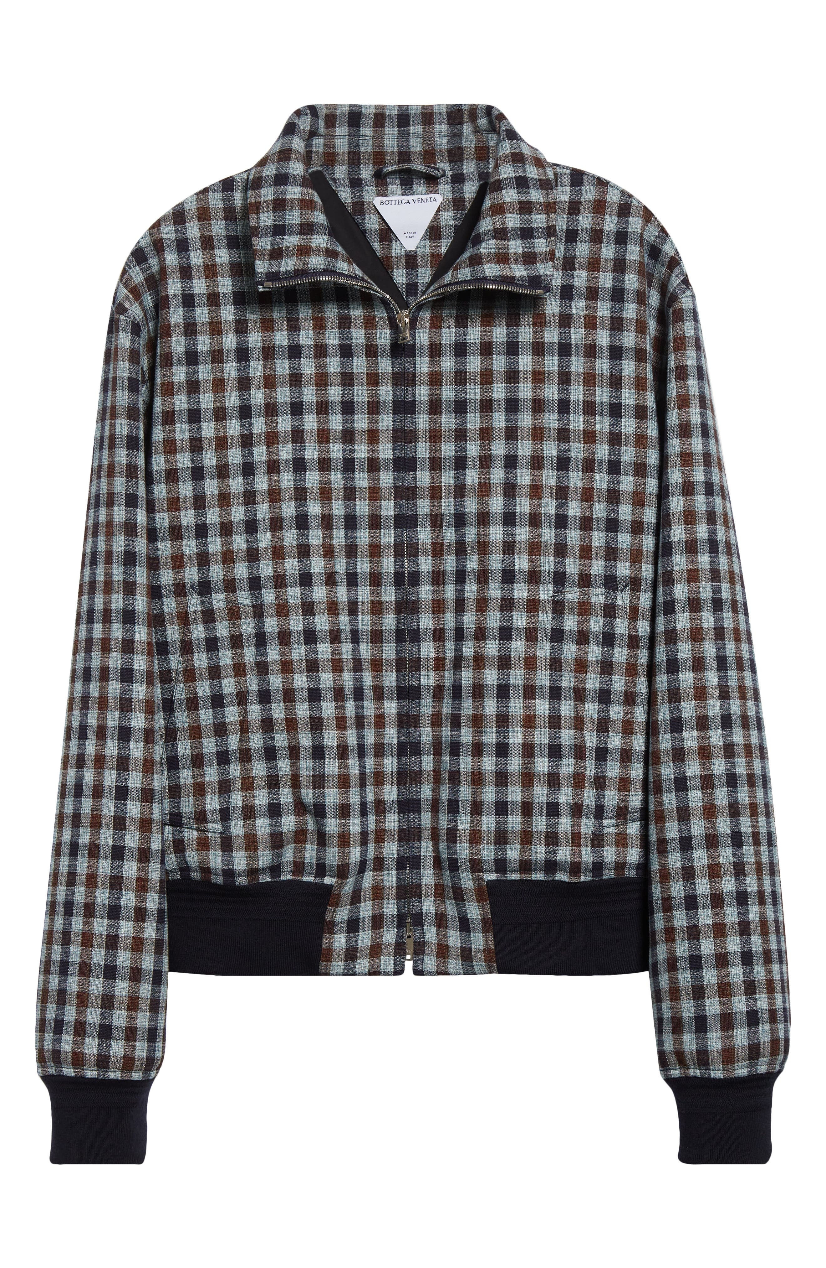 Bottega Veneta Gingham Check Blouson Jacket in Navy/Lake/Maroon at Nordstrom - 7