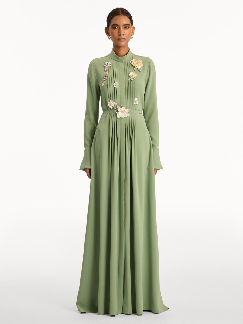 Oscar de la Renta BROOCH EMBROIDERED LONG SLEEVE CAFTAN outlook