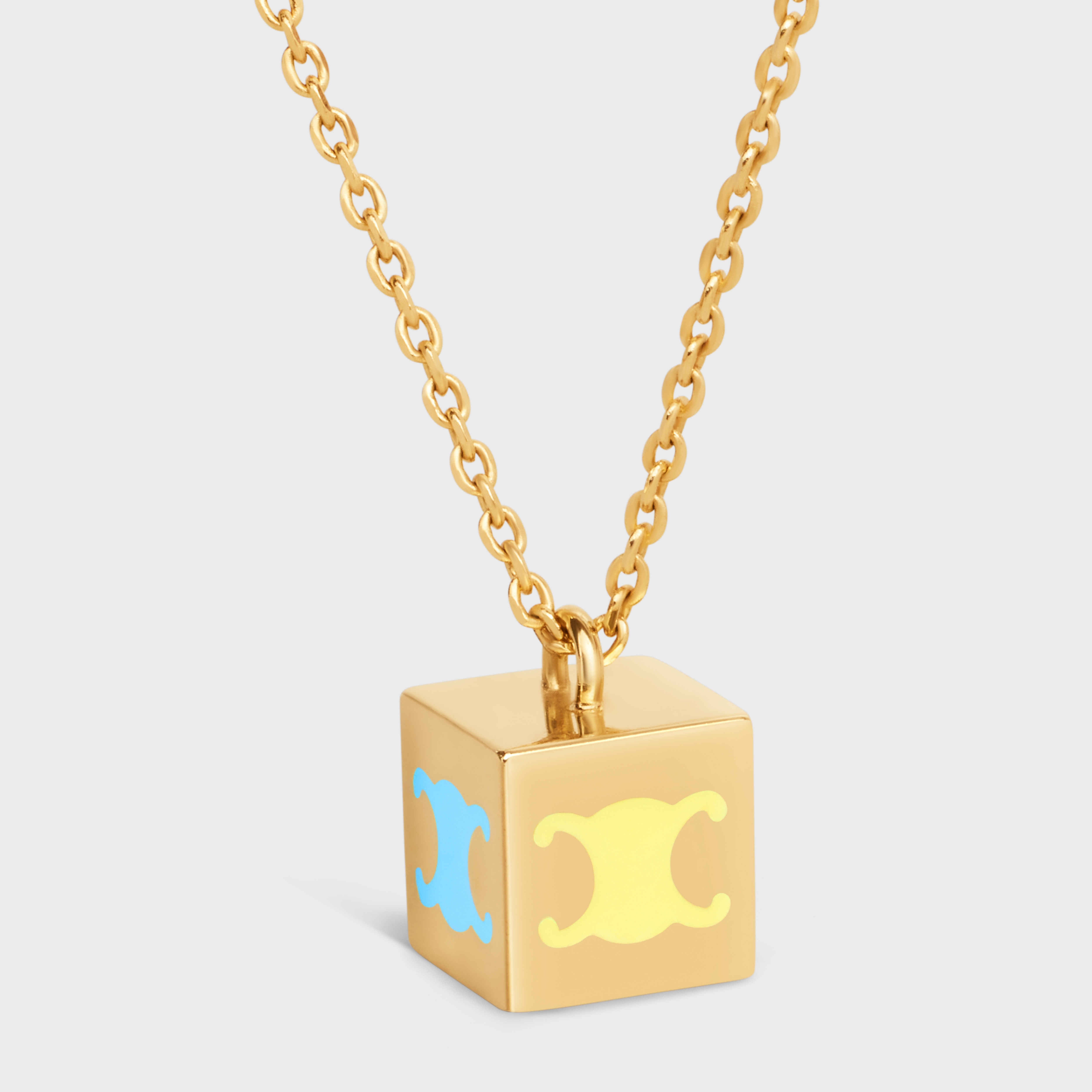 Triomphe Cube Necklace in Brass with Gold Finish and Colored Enamel - 2