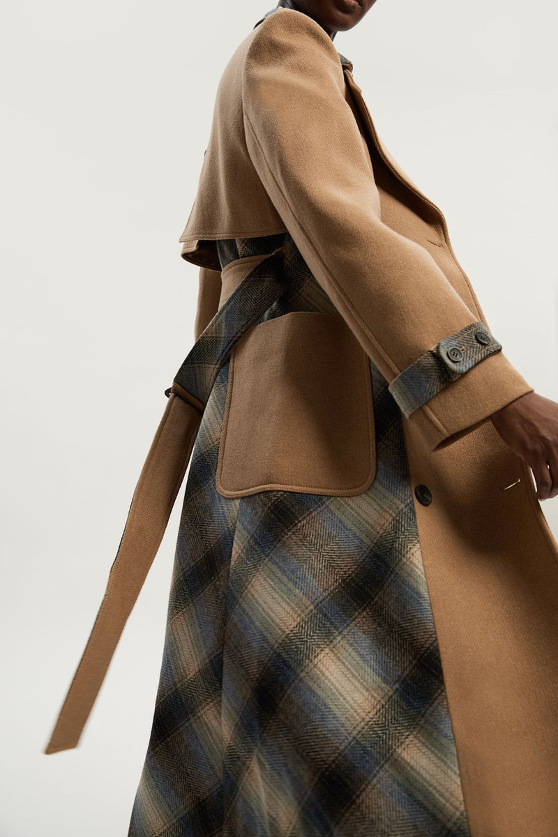 KAREN MILLEN Wool Check Tailored Belted Trench Midi Coat outlook