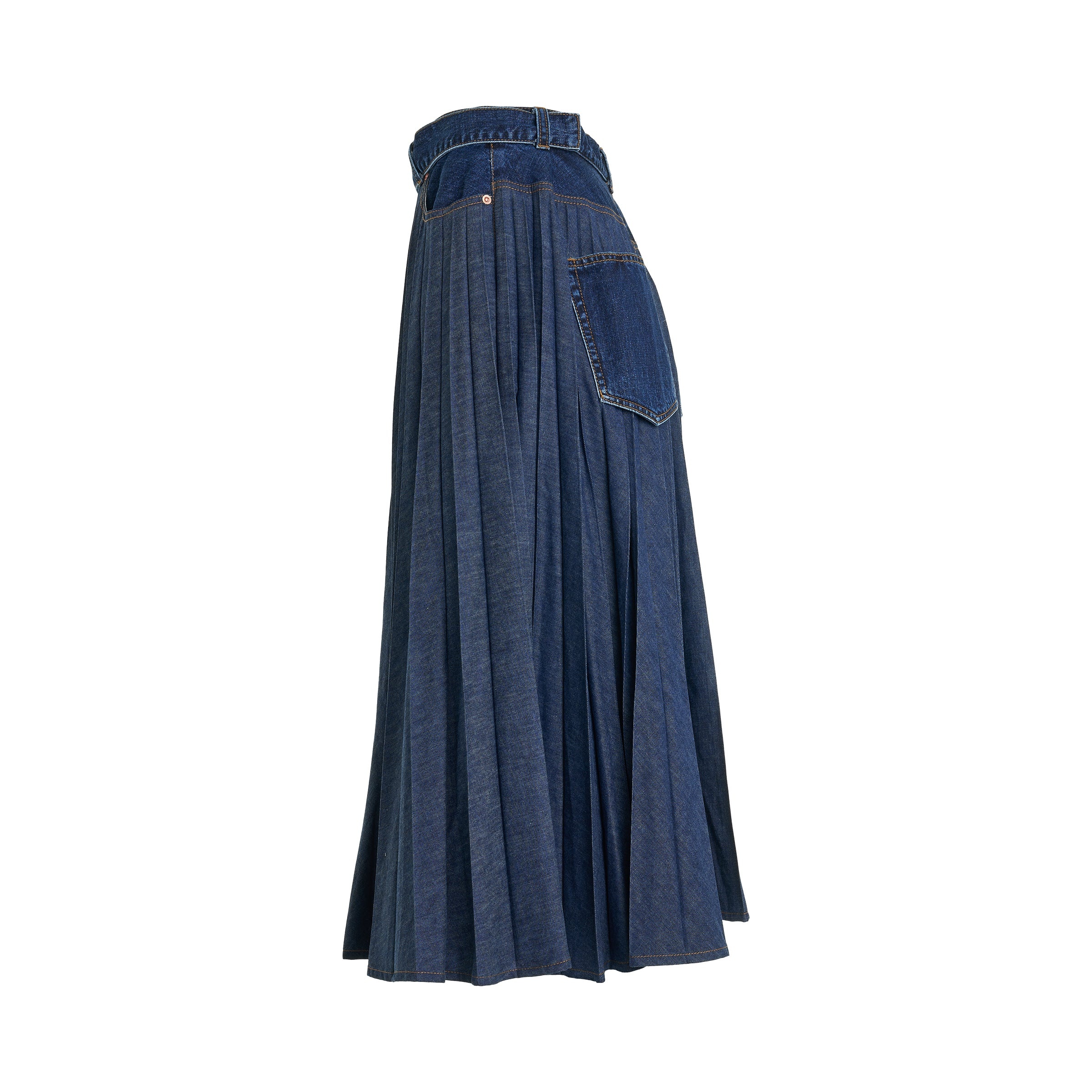 Pleated Denim Skirt in Blue - 3