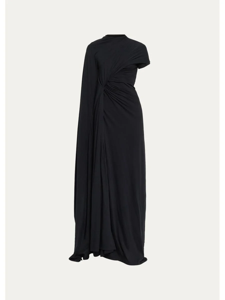 Asymmetric Twisted Drape Jersey Maxi Dress - 1