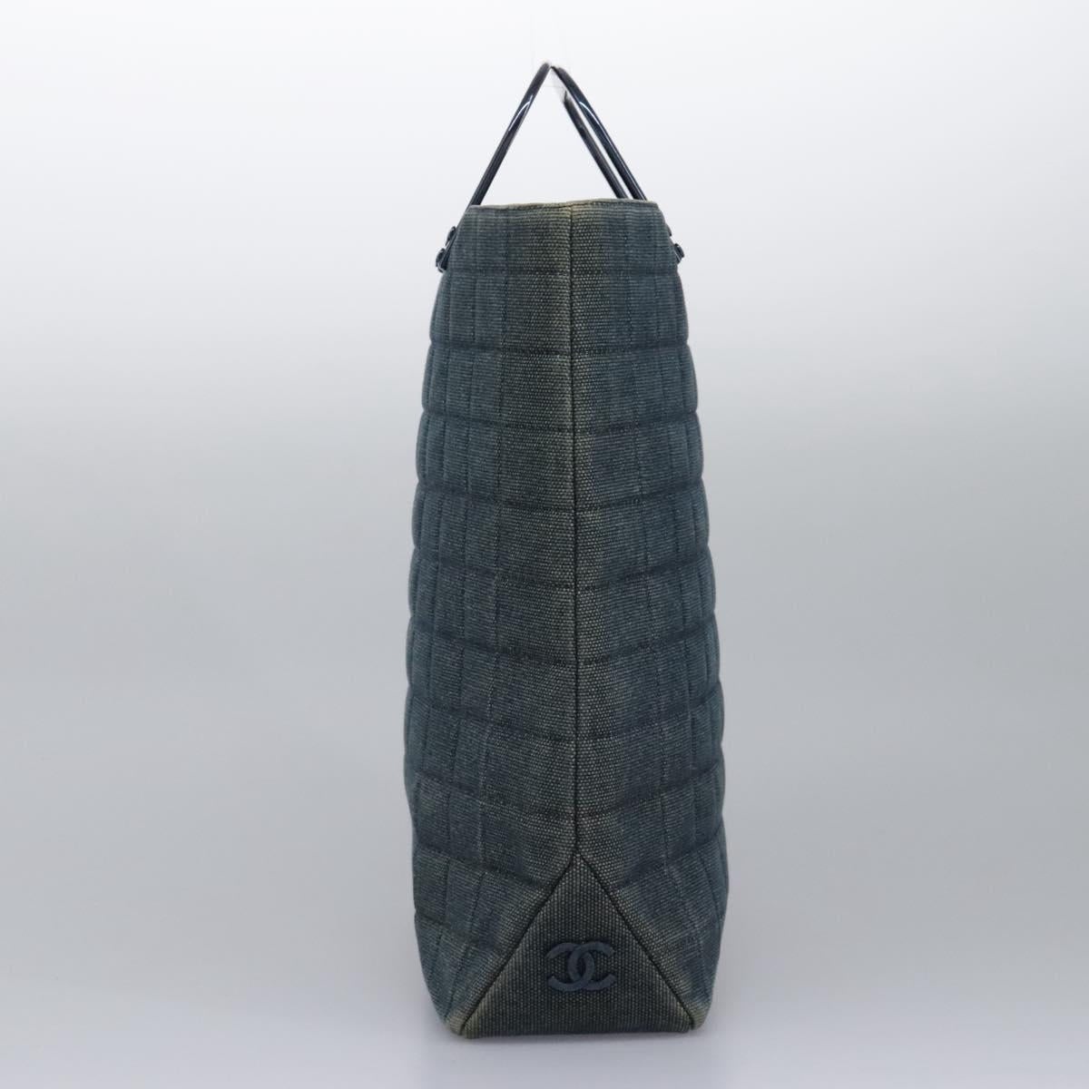 CHANEL Choco Bar Hand Bag Denim Blue CC - 3