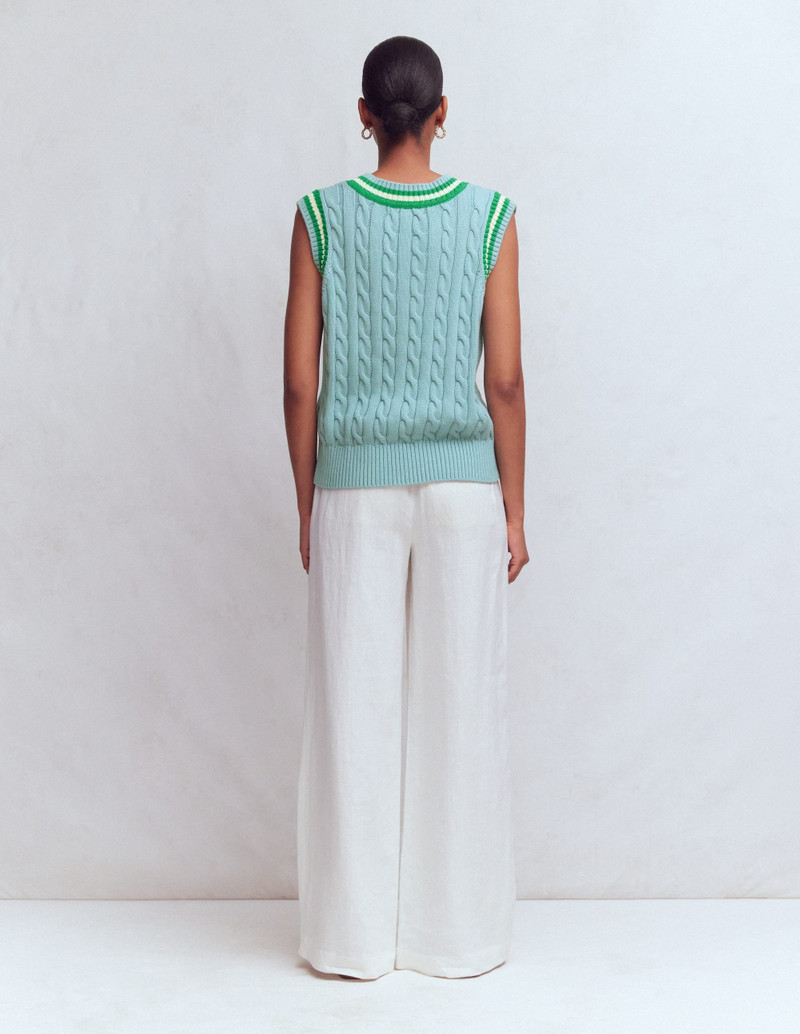 Maeve Cable V Neck Tank-Blue, Green 9