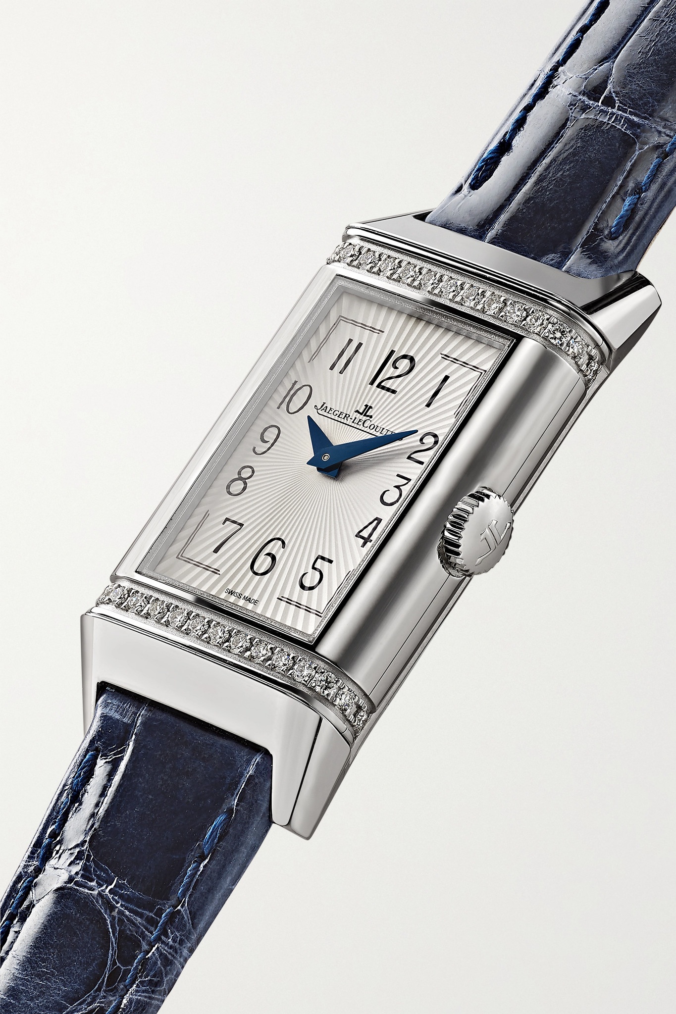 Reverso One Duetto 40mm x 20mm stainless steel, diamond and alligator watch - 3