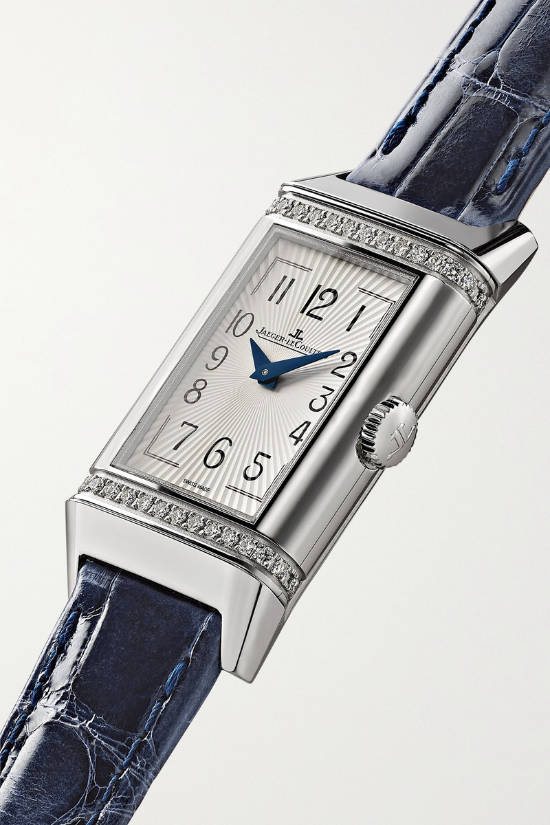 Reverso One Duetto 40mm x 20mm stainless steel, diamond and alligator watch 3