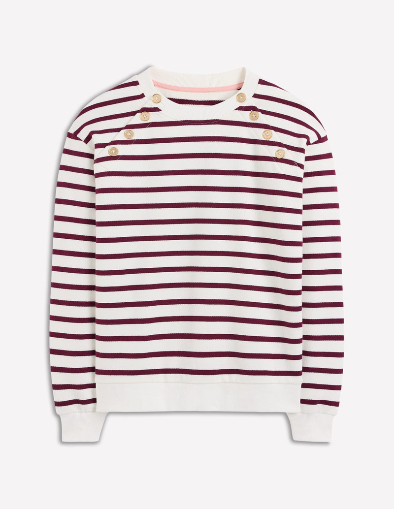 Button Detail Sweatshirt-Deep Wisteria, Ivory 1