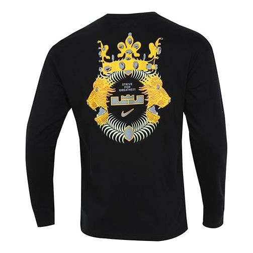 Men's Nike Lbj Nk Lion Ls Max90 Tee Alphabet Printing Sports Round Neck Long Sleeves Black T-Shirt D - 2