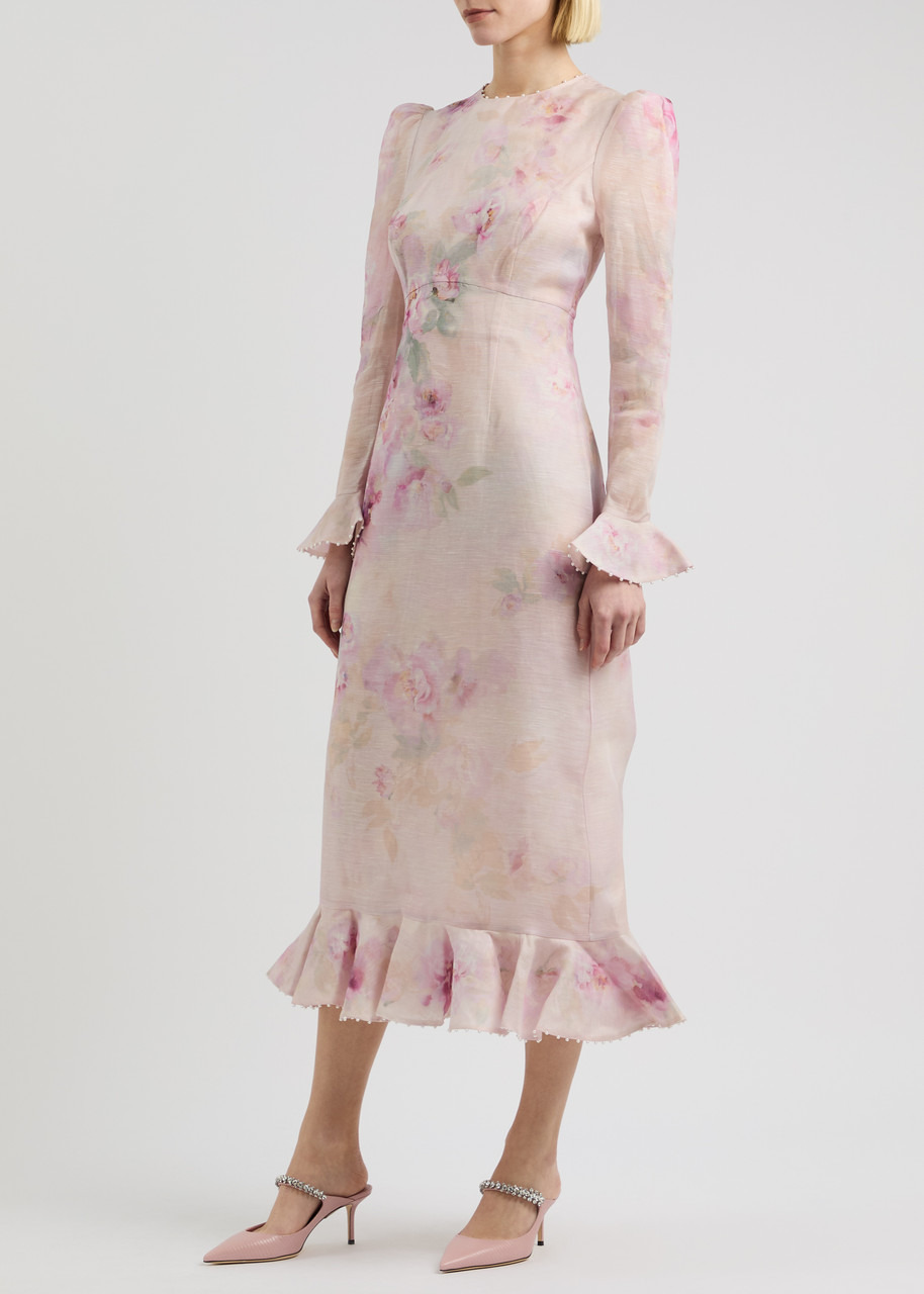Zimmermann Crush Printed Linen-blend Midi Dress - 6