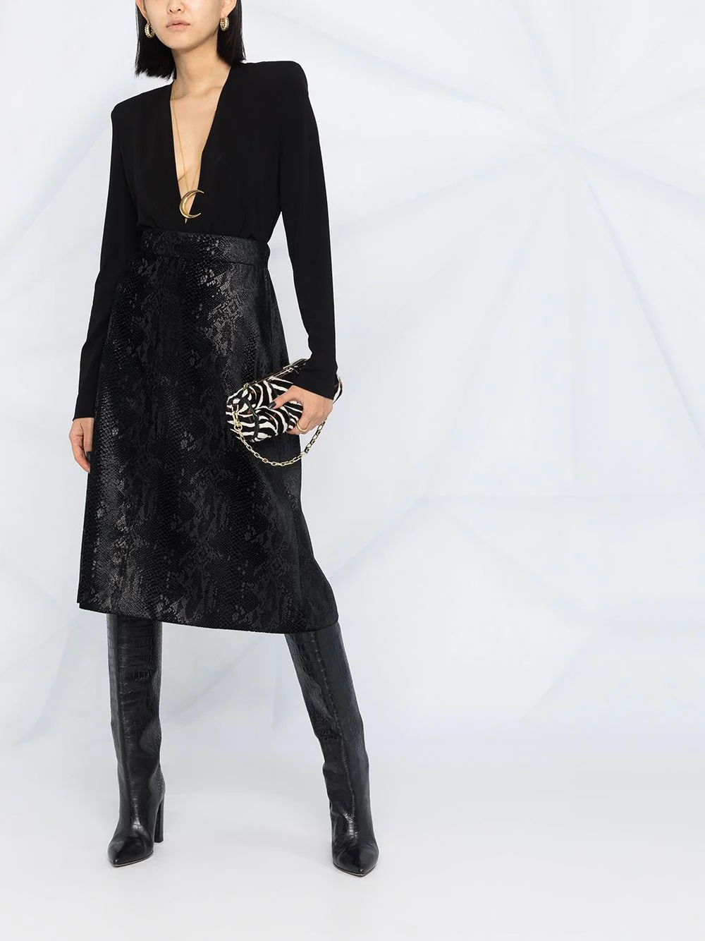 snakeskin-effect midi skirt - 2
