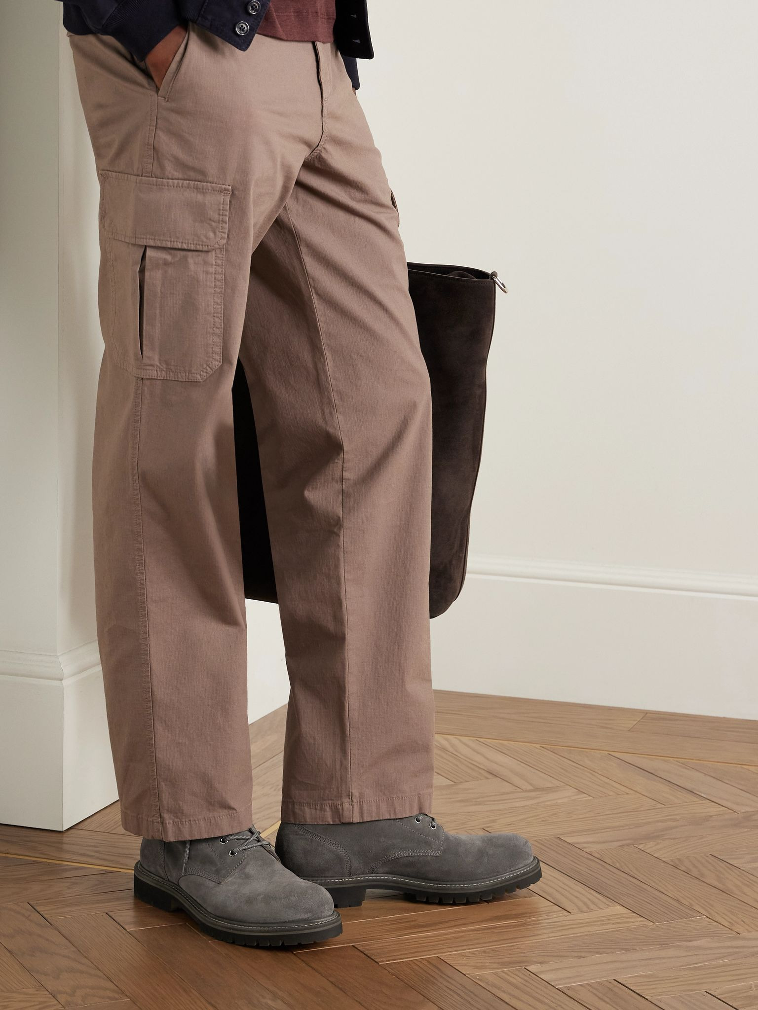 Boss 002 Leather-Trimmed Suede Boots Gray - 2