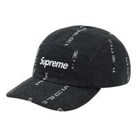 Supreme Supreme Logo Stripe Jacquard Denim Camp Cap 'Black