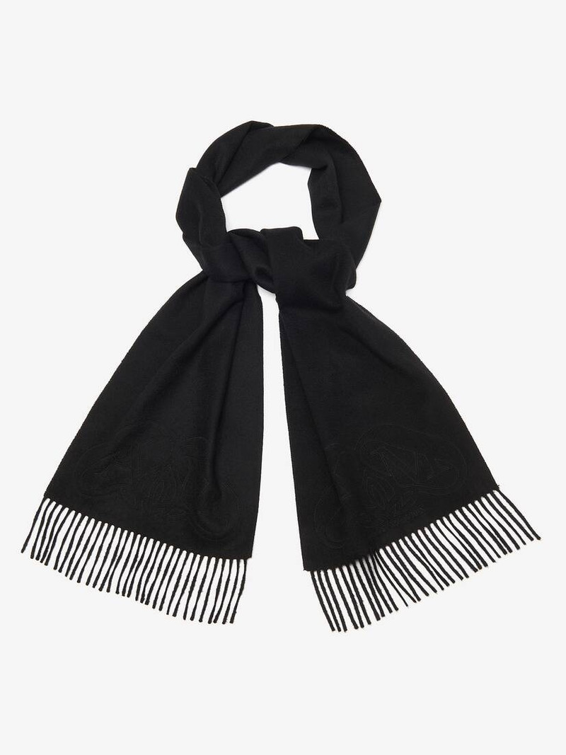 Alexander McQueen Men's Seal Logo Embroidery Scarf in Black outlook