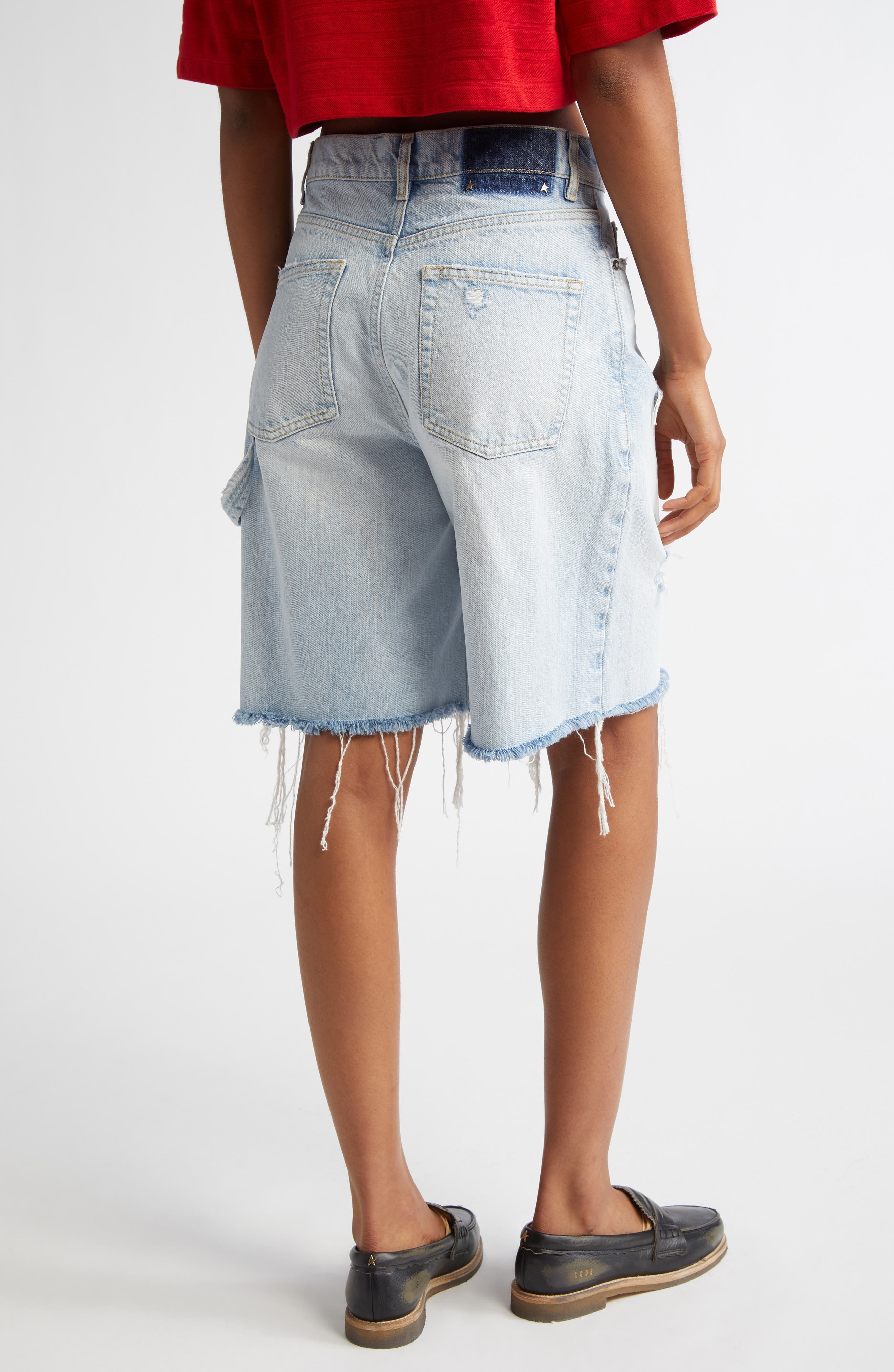 Golden Goose Marsha Destroyed Cutoff Denim Bermuda Shorts in Cloud Blue at Nordstrom - 3
