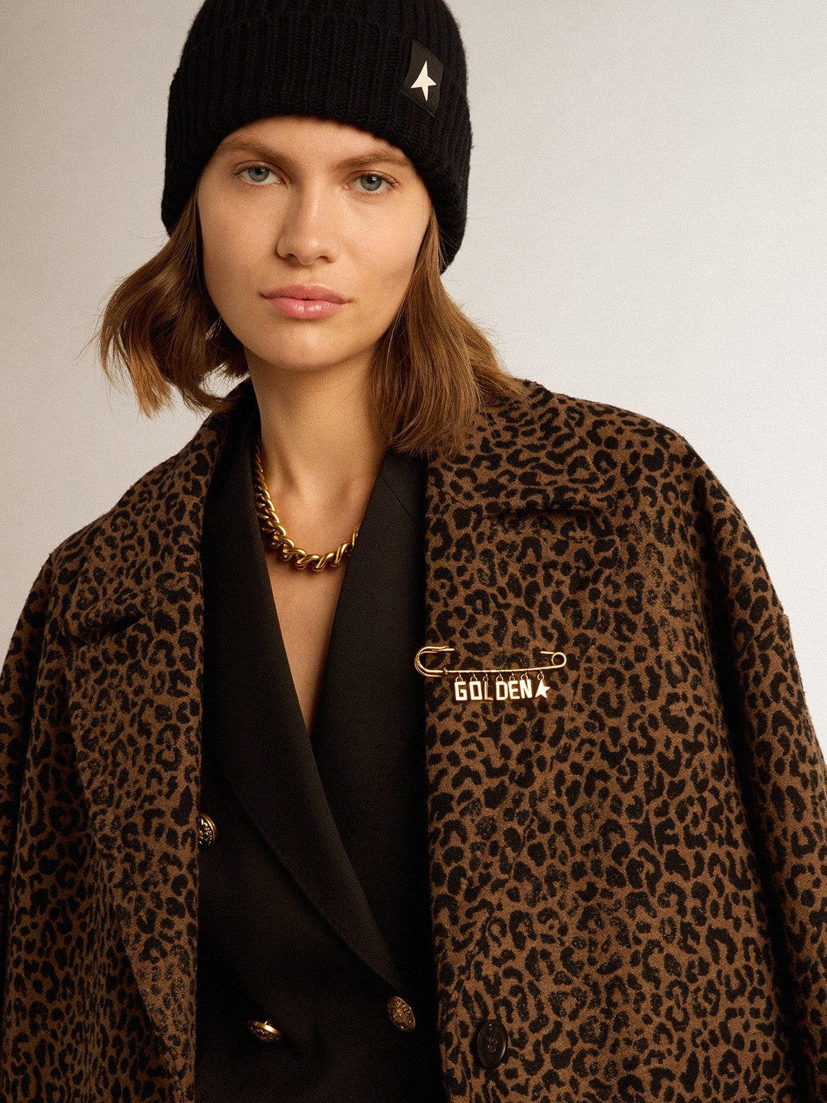 Women's single-breasted cocoon coat in wool with jacquard motif - 2
