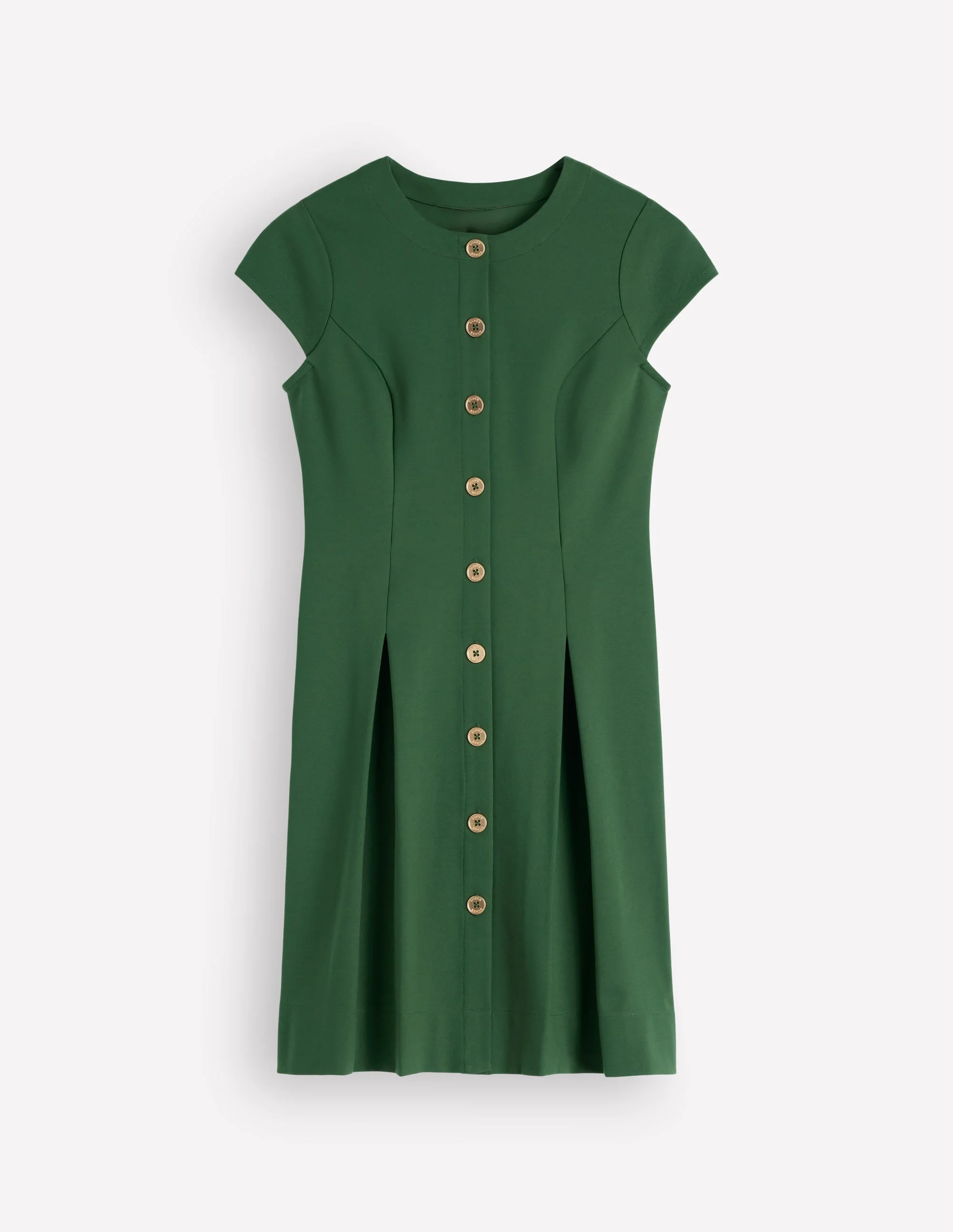 Short Pleated Button Dress-Hunter Green - 1