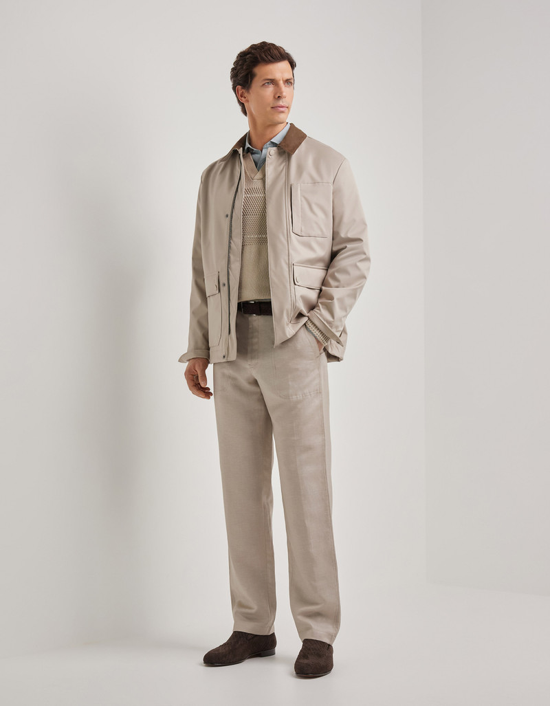 Canali BEIGE LONG-SLEEVED COTTON POLO SHIRT WITH CONTRASTING STITCHING outlook