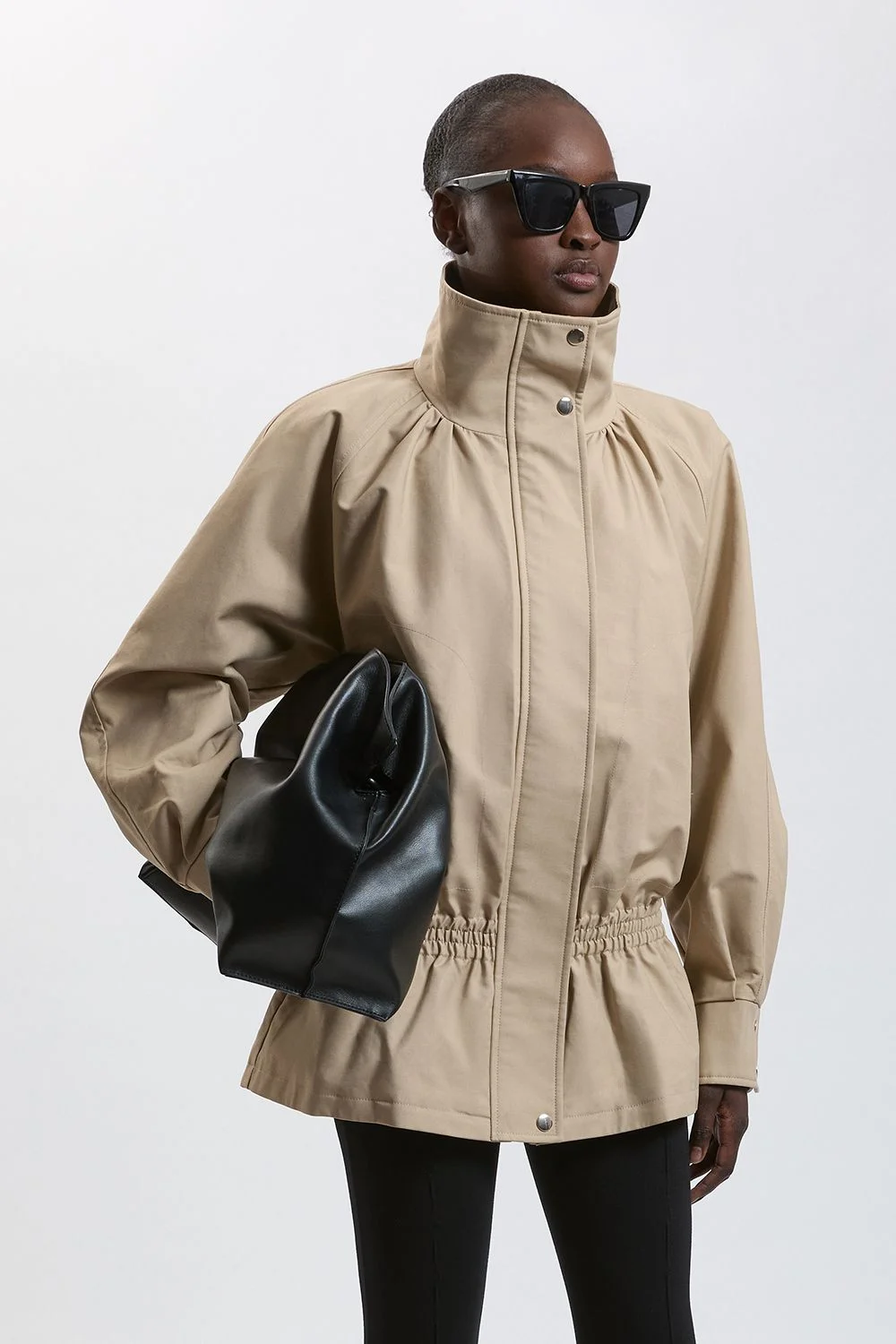 Trench Check Mix Funnel Neck Bomber Jacket - 1