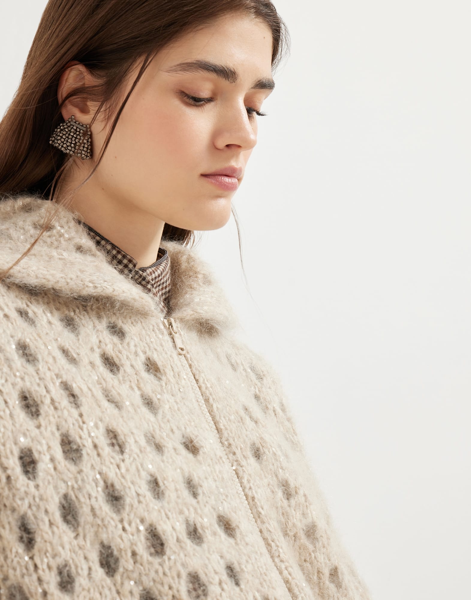 Wispy mohair and wool dazzling net cardigan with hood - 3