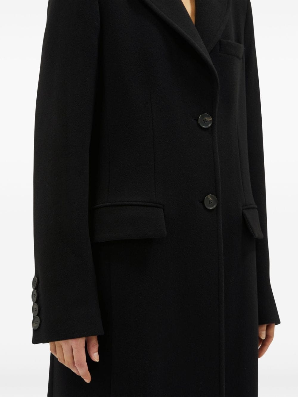 notched-lapel button-fastening coat - 5