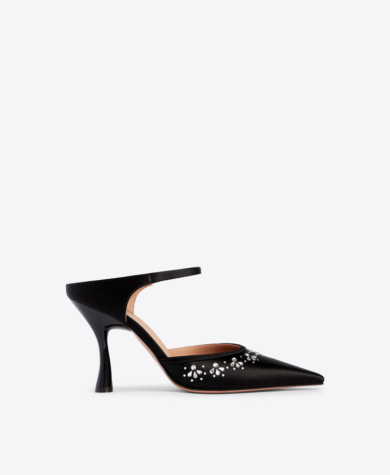 Cassie 90 Black Satin Mules 1