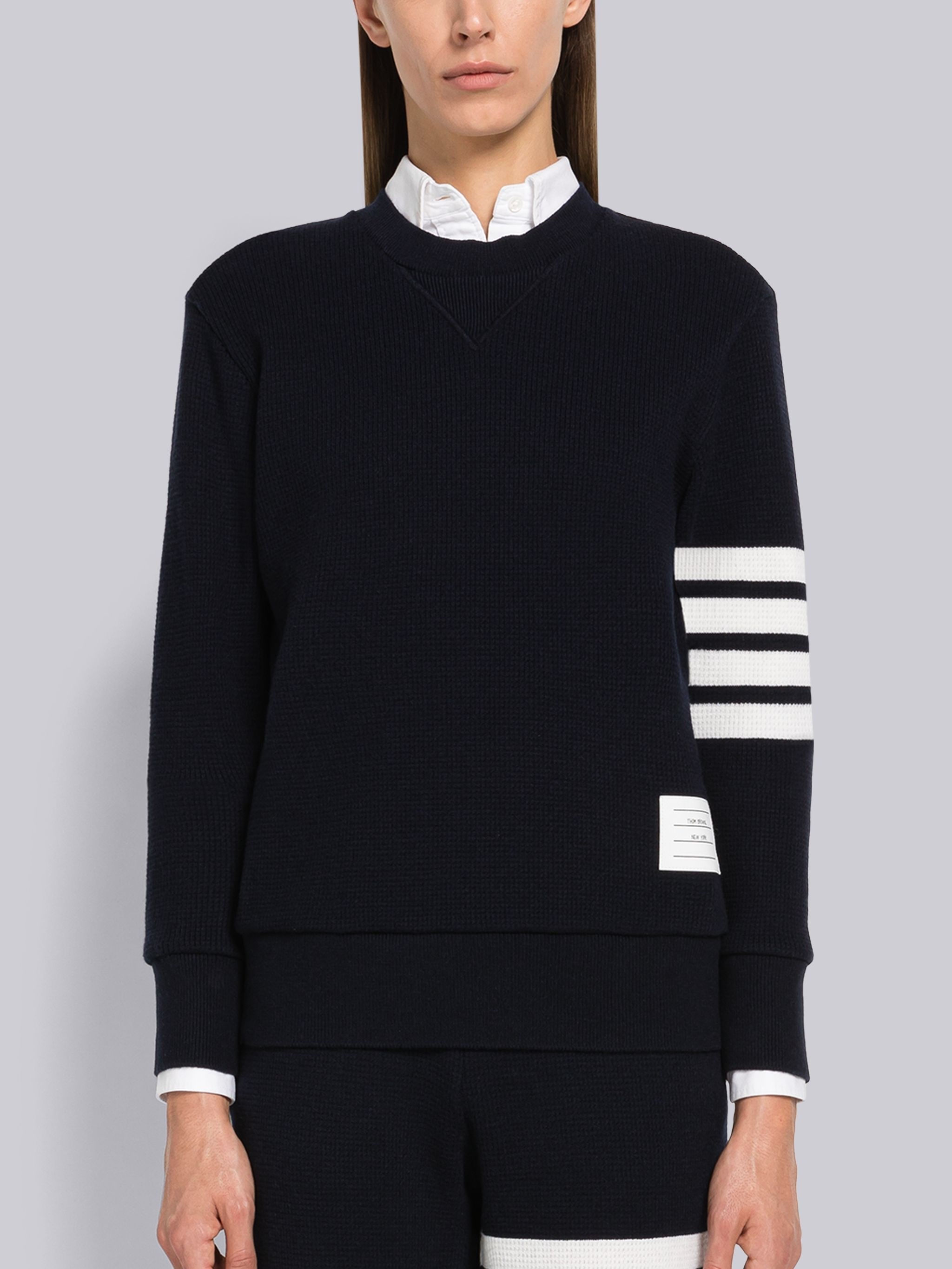 Cashmere Wool Waffle 4-Bar Pullover Sweatshirt - 1