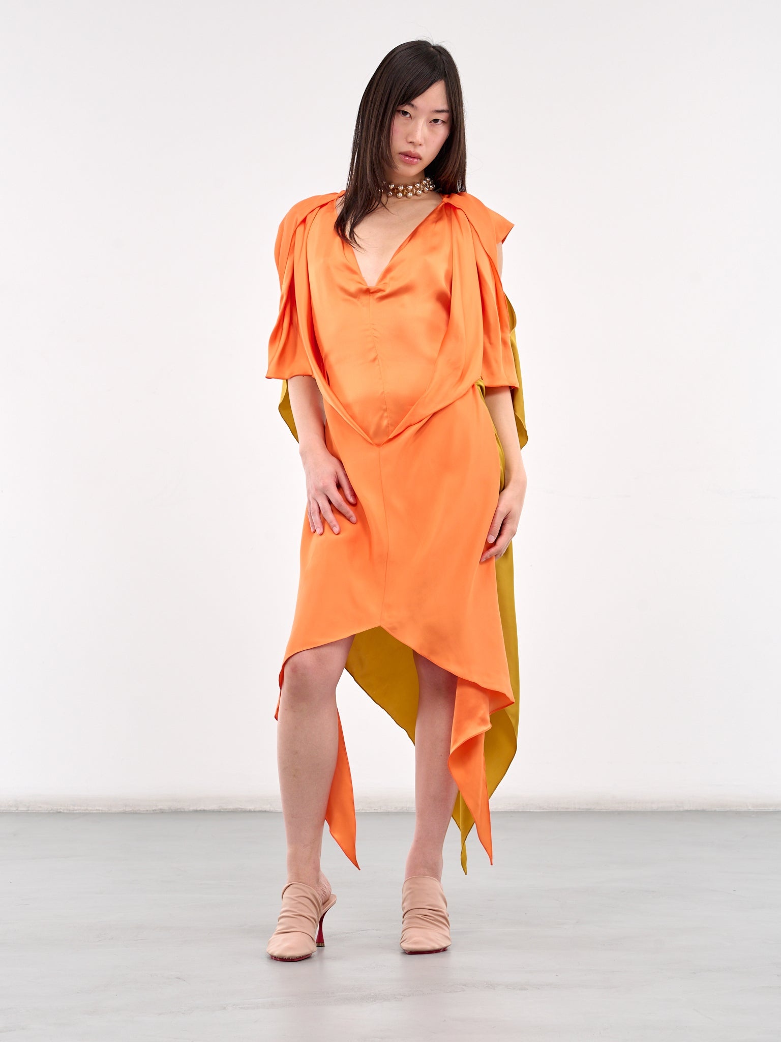 Draped Two-Tone Midi Dress - 6