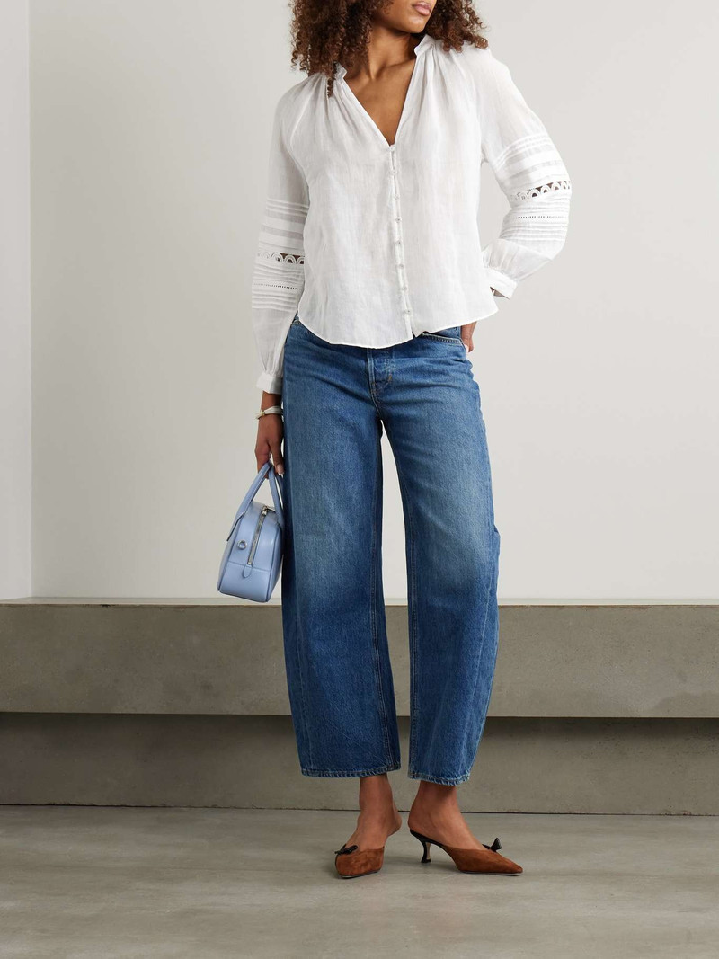 VERONICA BEARD Ailani crochet-trimmed pintucked ramie-voile blouse Off-white outlook