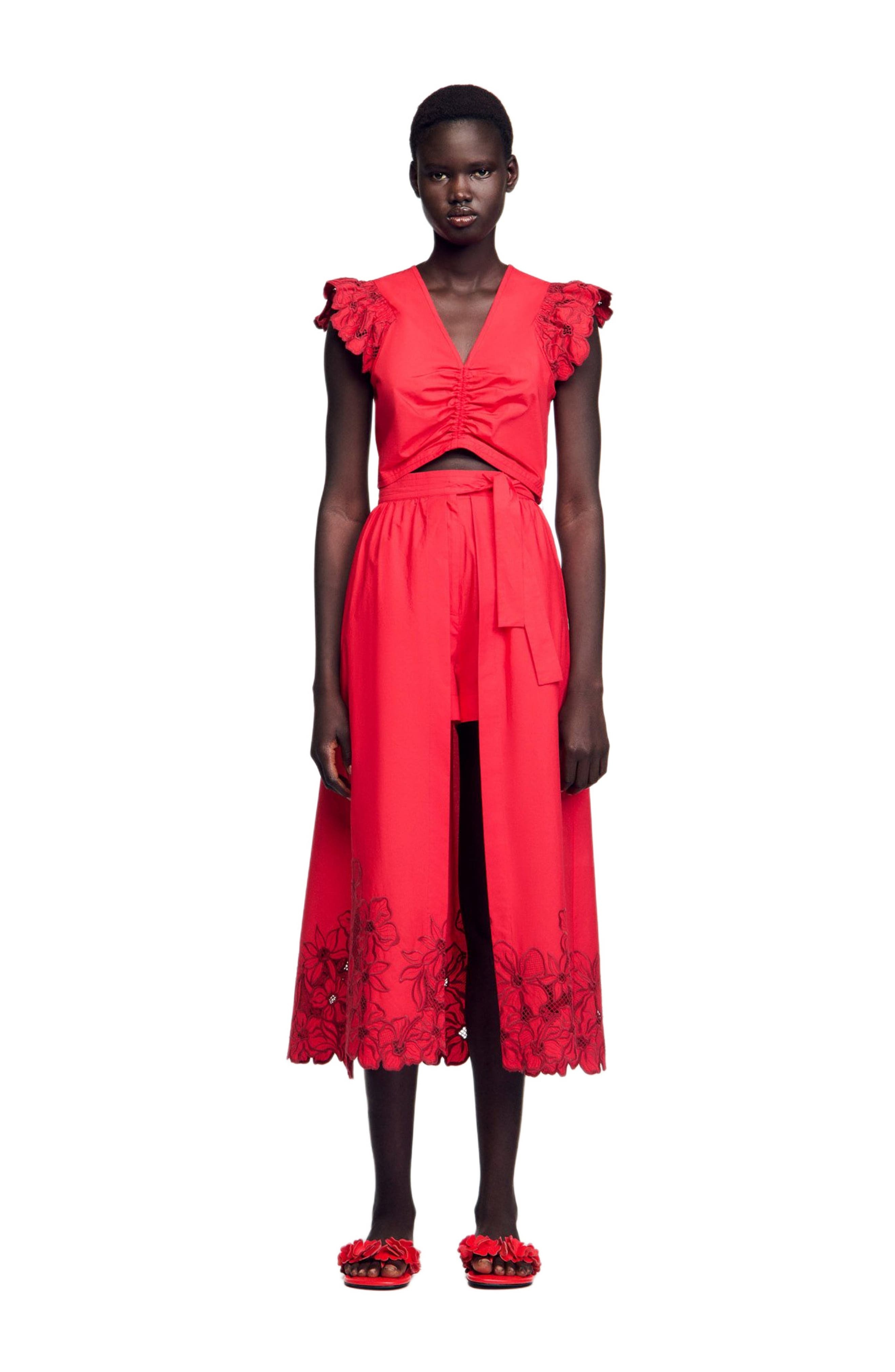 SANDRO Crop top with embroidered sleeves at Nordstrom - 3