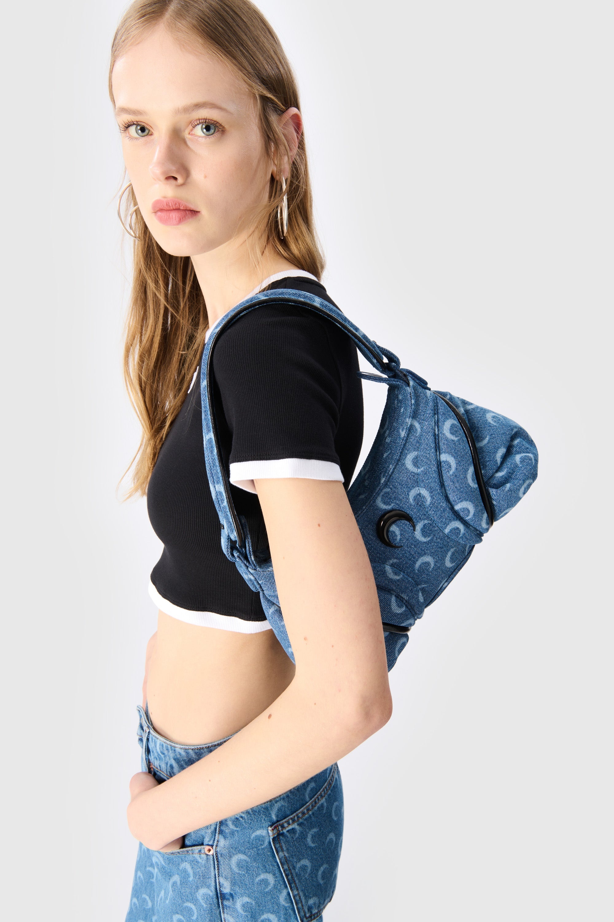 VIPセール【Marine Serre】Moon Laser Denim Futura Mini Bag Marine Serre Moon Laser Denim Futura Mini | REVERSIBLE