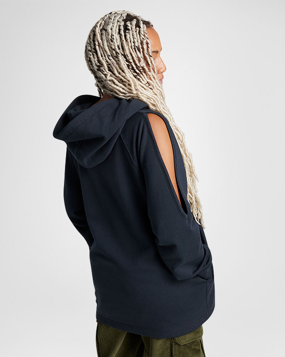 Loose-Fit Shoulder Cut-Out Fleece Hoodie - 3