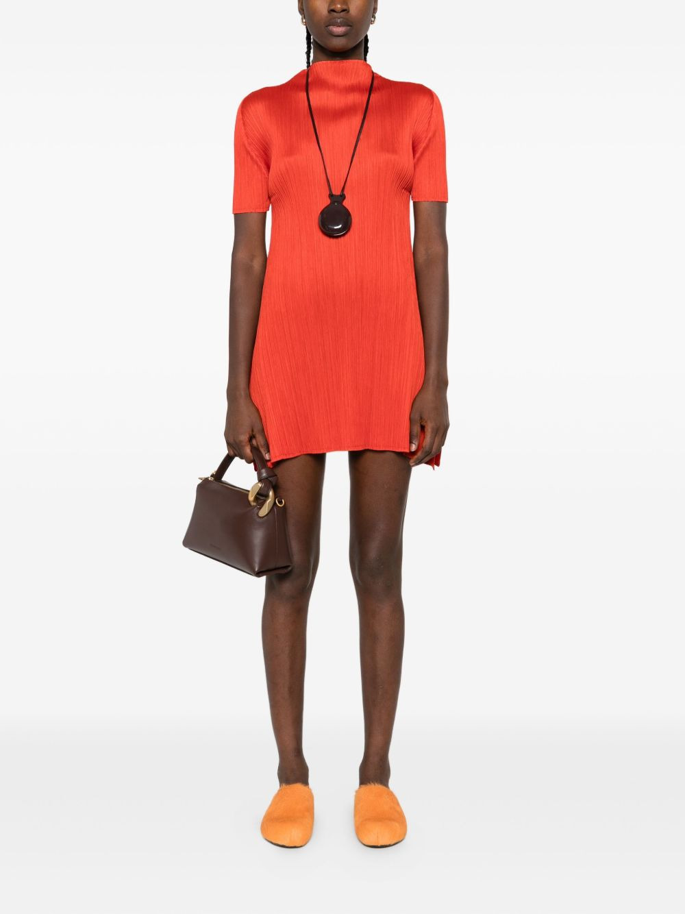 pleated high-neck mini dress - 2