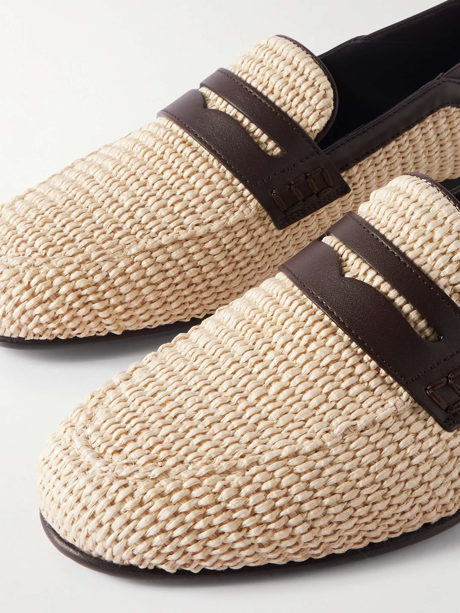 Padstow Collapsible-Heel Leather-Trimmed Raffia Loafers - 5