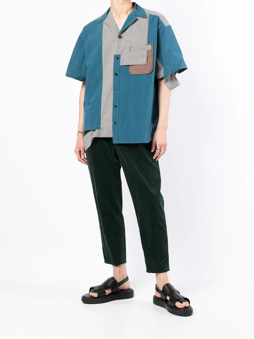 check-print panelled shirt - 2