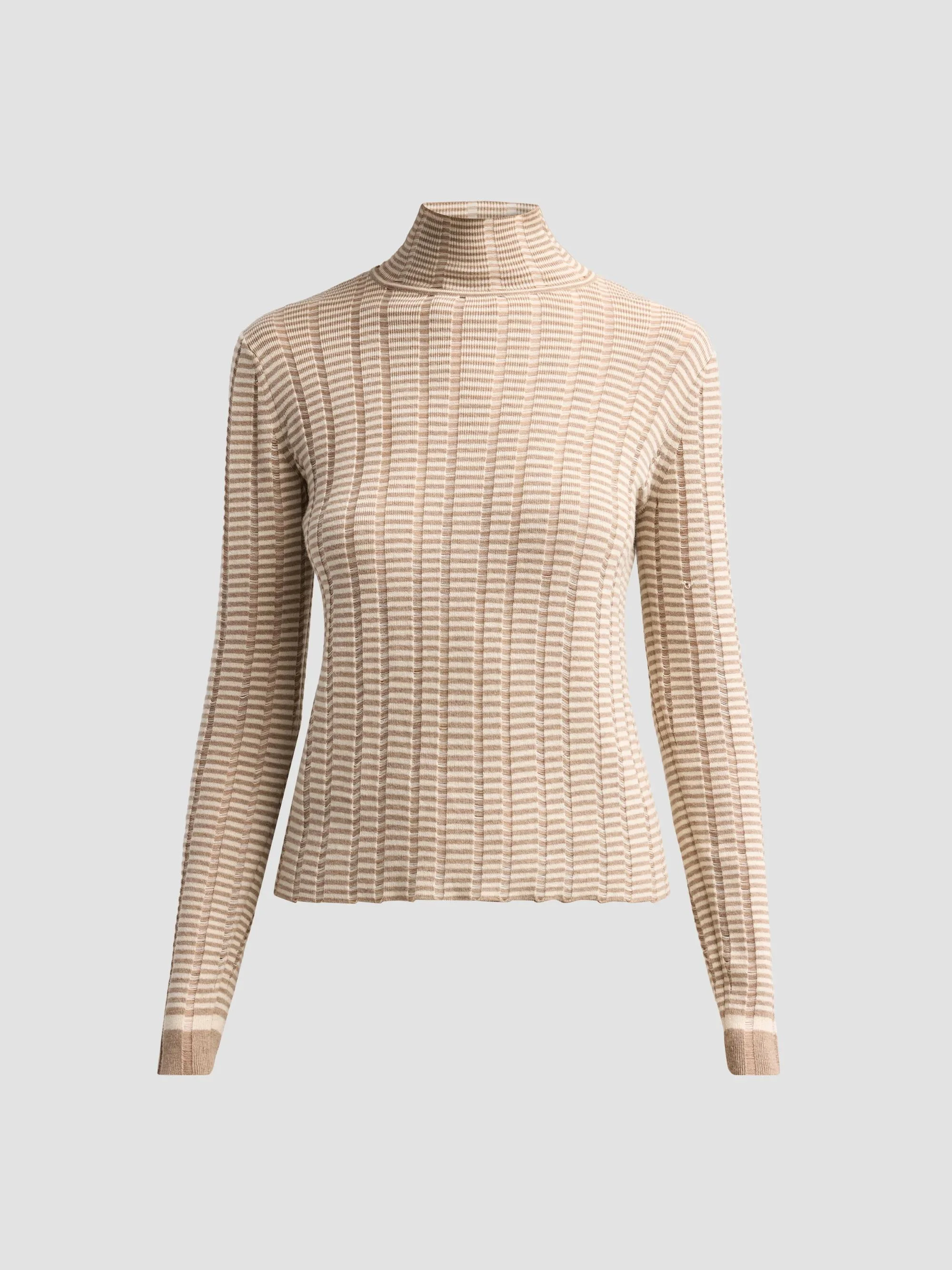 Women's Stina Ladder-Striped Merino Wool-Blend Turtleneck Top - Bronze Cream - 1