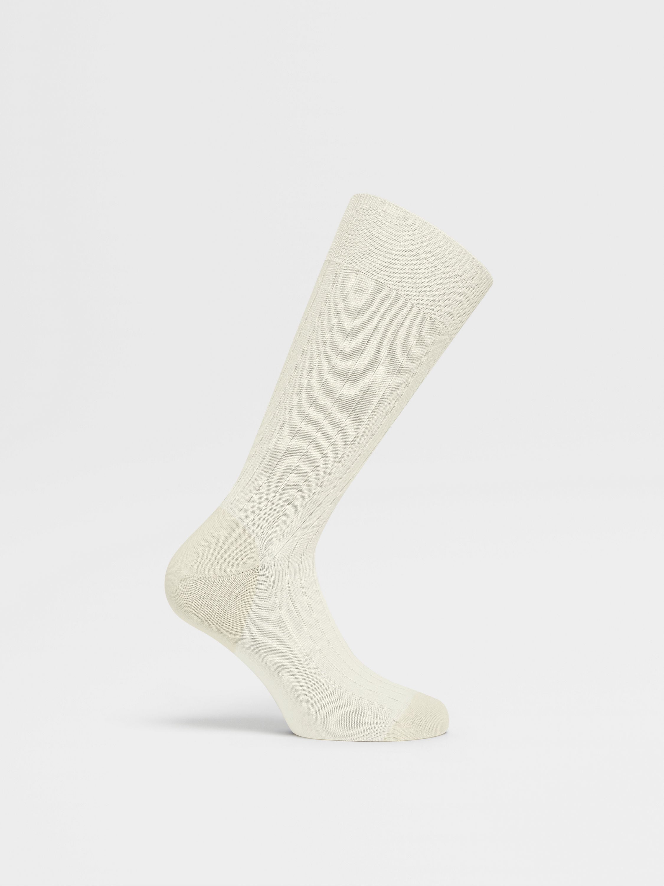 WHITE COTTON CASHMERE AND SILK SOCKS - 3