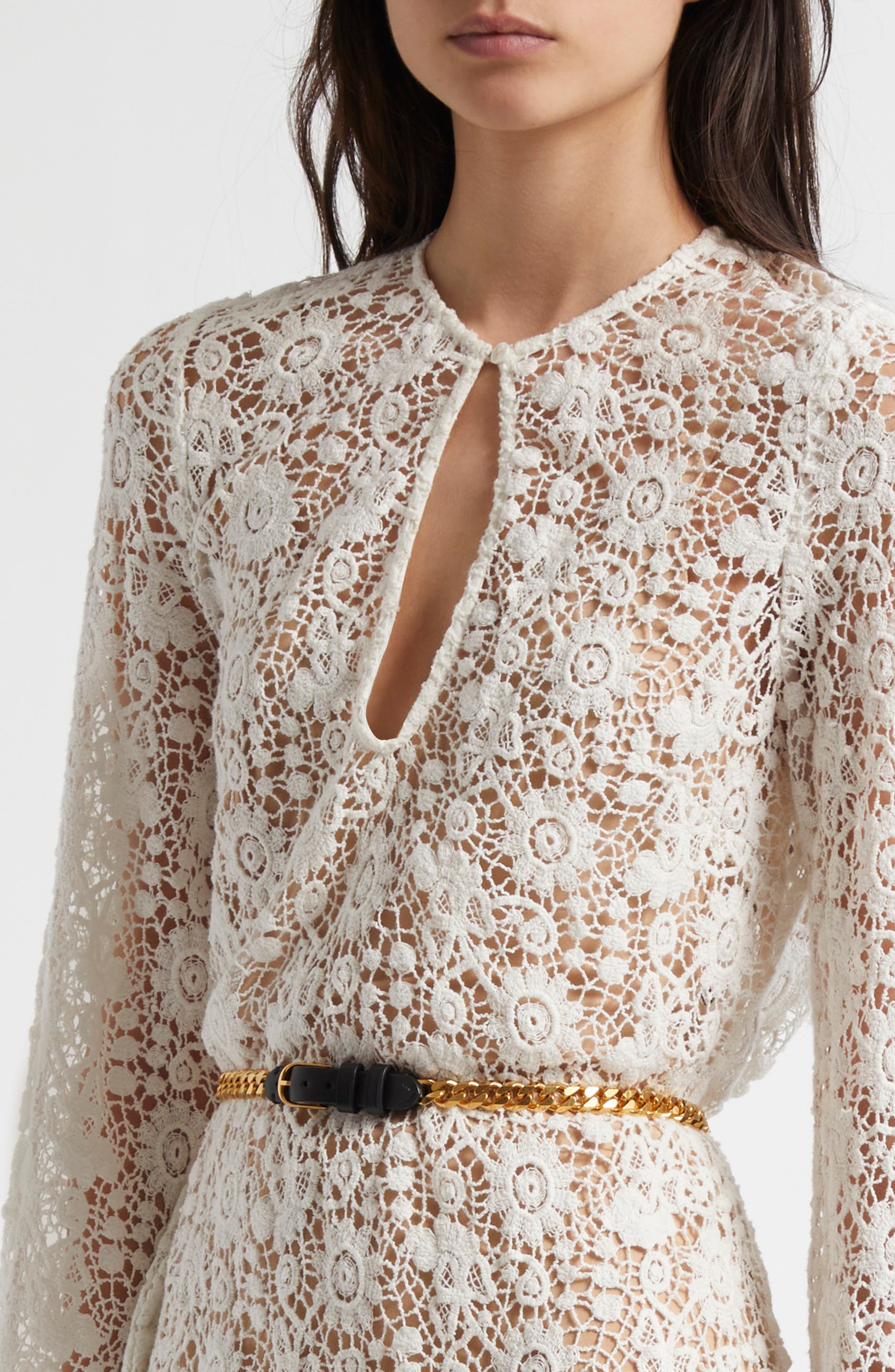 Nili Lotan Della Lace Long Sleeve Midi Dress in Ivory at Nordstrom - 4