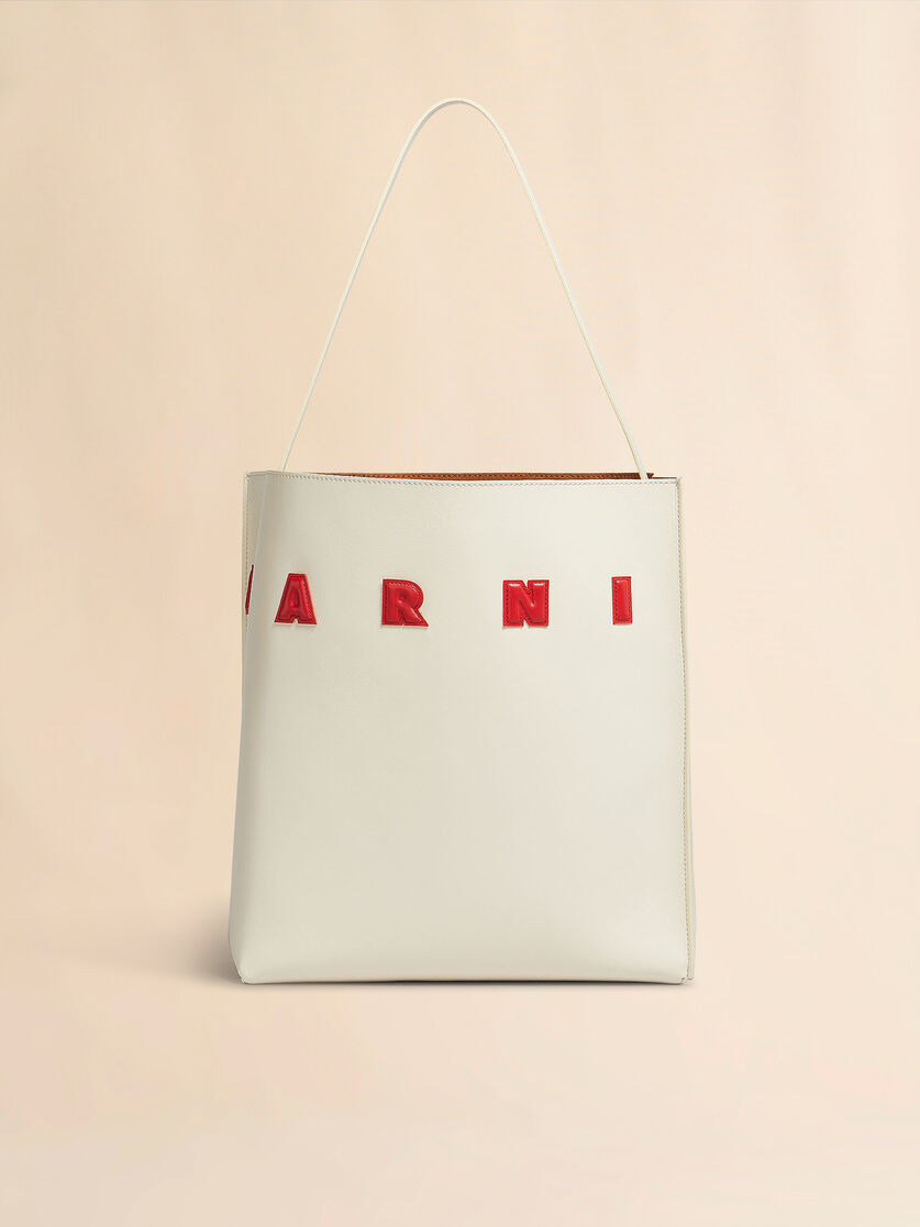 WHITE LEATHER MUSEO MEDIUM HOBO BAG WITH PATCHES - 2