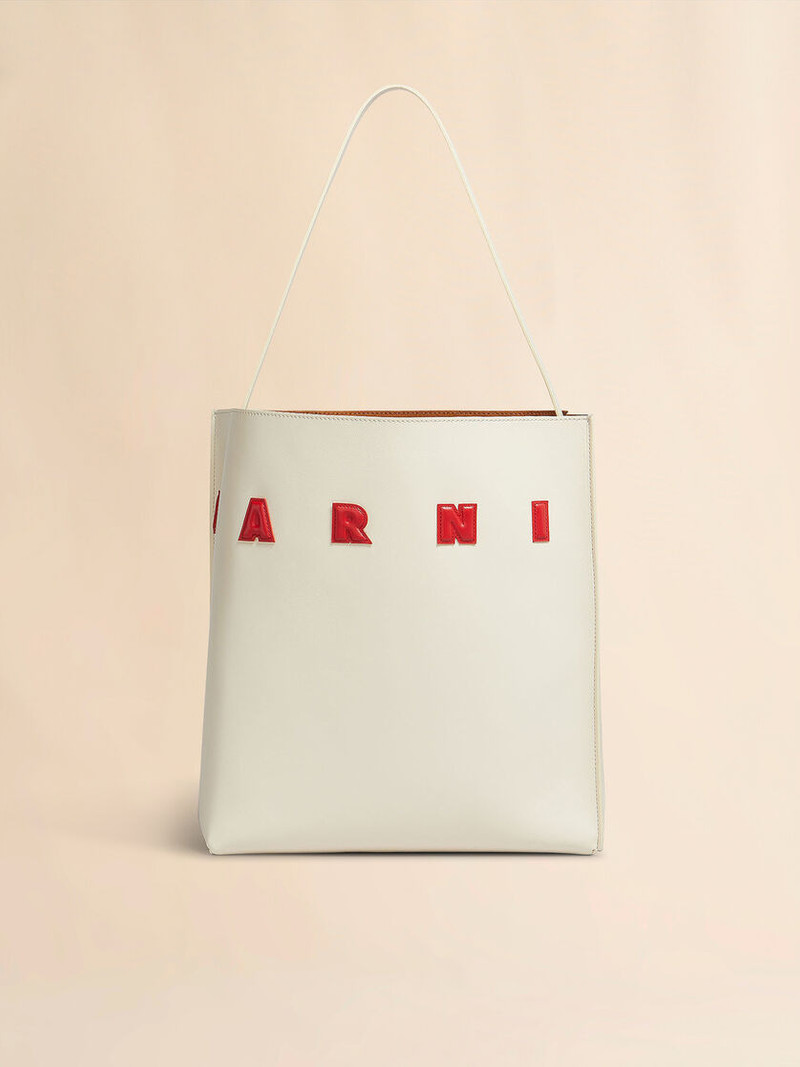 Marni WHITE LEATHER MUSEO MEDIUM HOBO BAG WITH PATCHES outlook