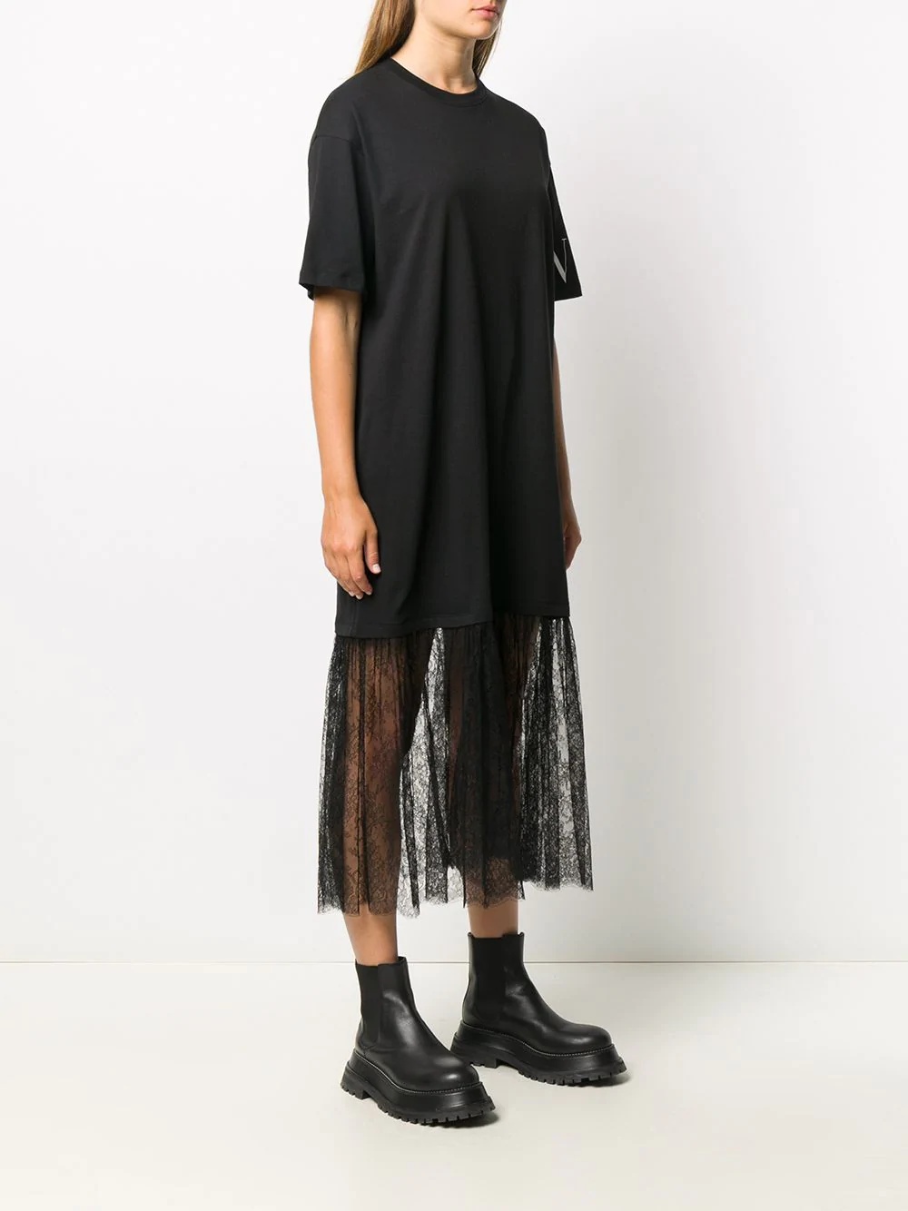 VLTN lace panelling T-shirt dress - 3