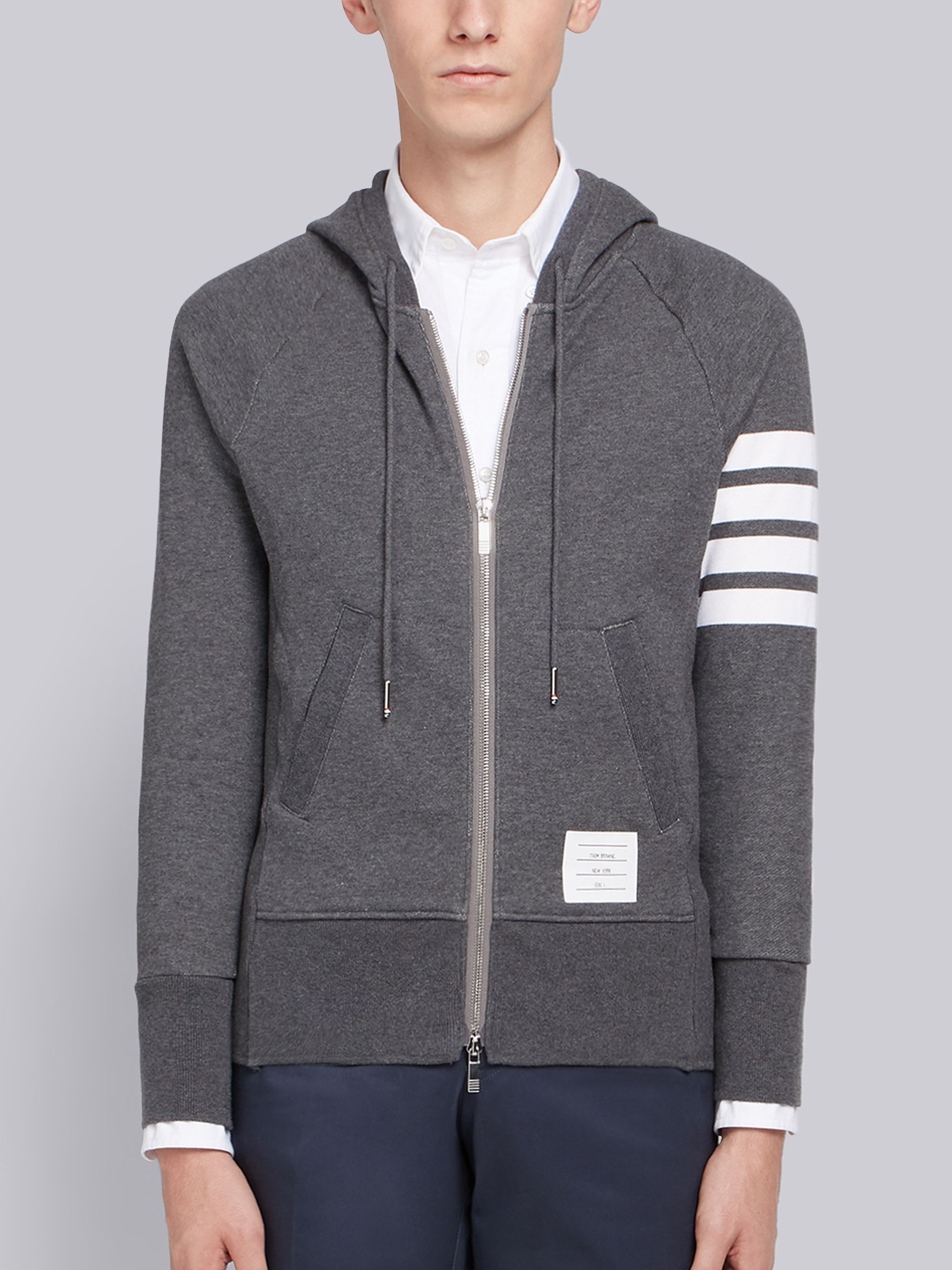 Dark Grey Loopback Jersey Knit 4-bar Zip-up Hoodie - 1