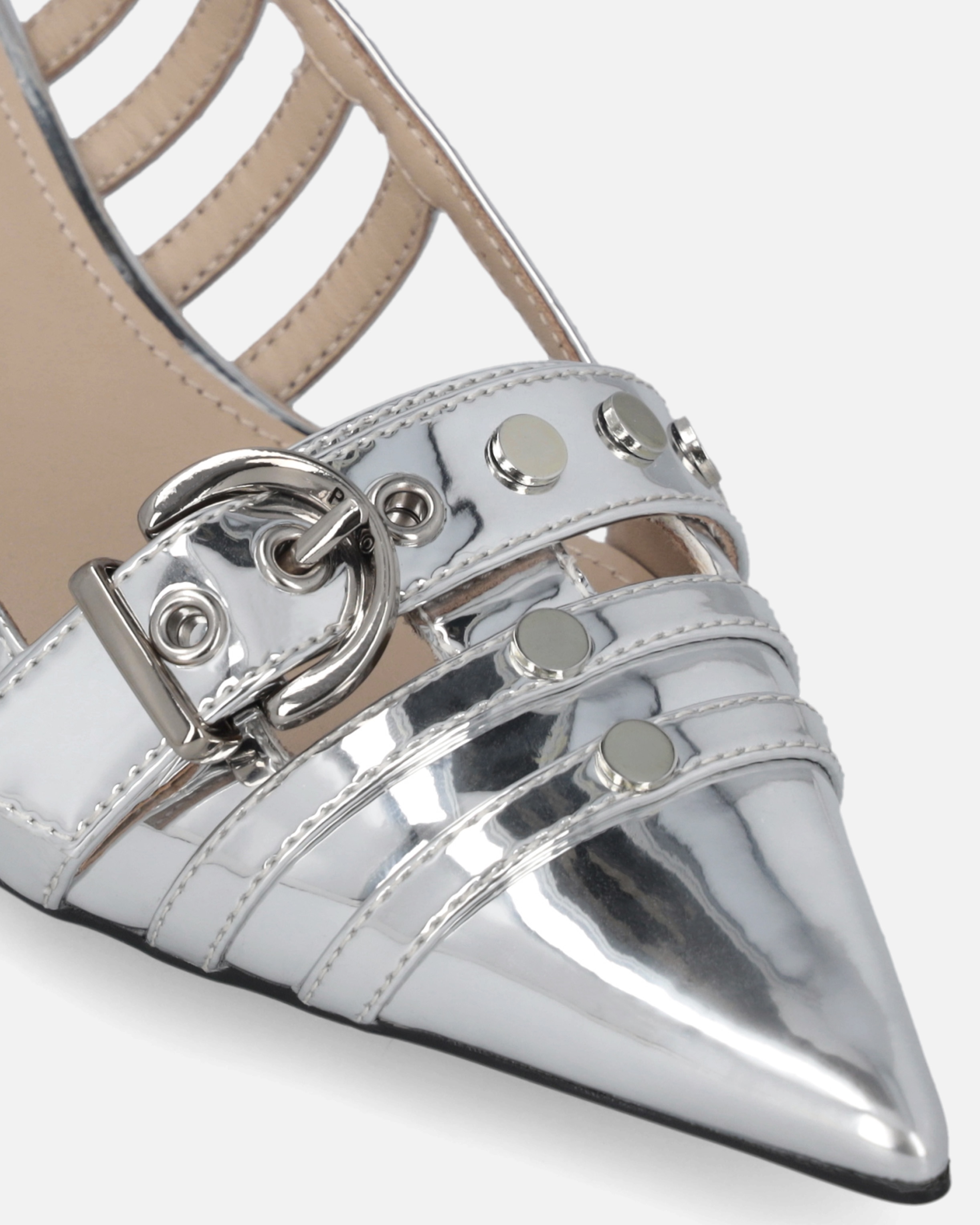 SILVER MIRRORED SLINGBACK PUMPS - 4