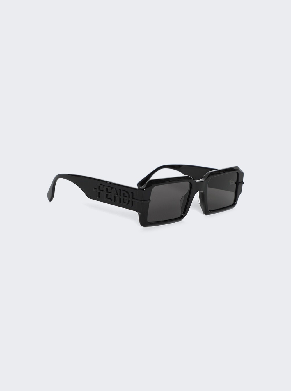 Rectangle Sunglasses Shiny Black and Smoke - 2